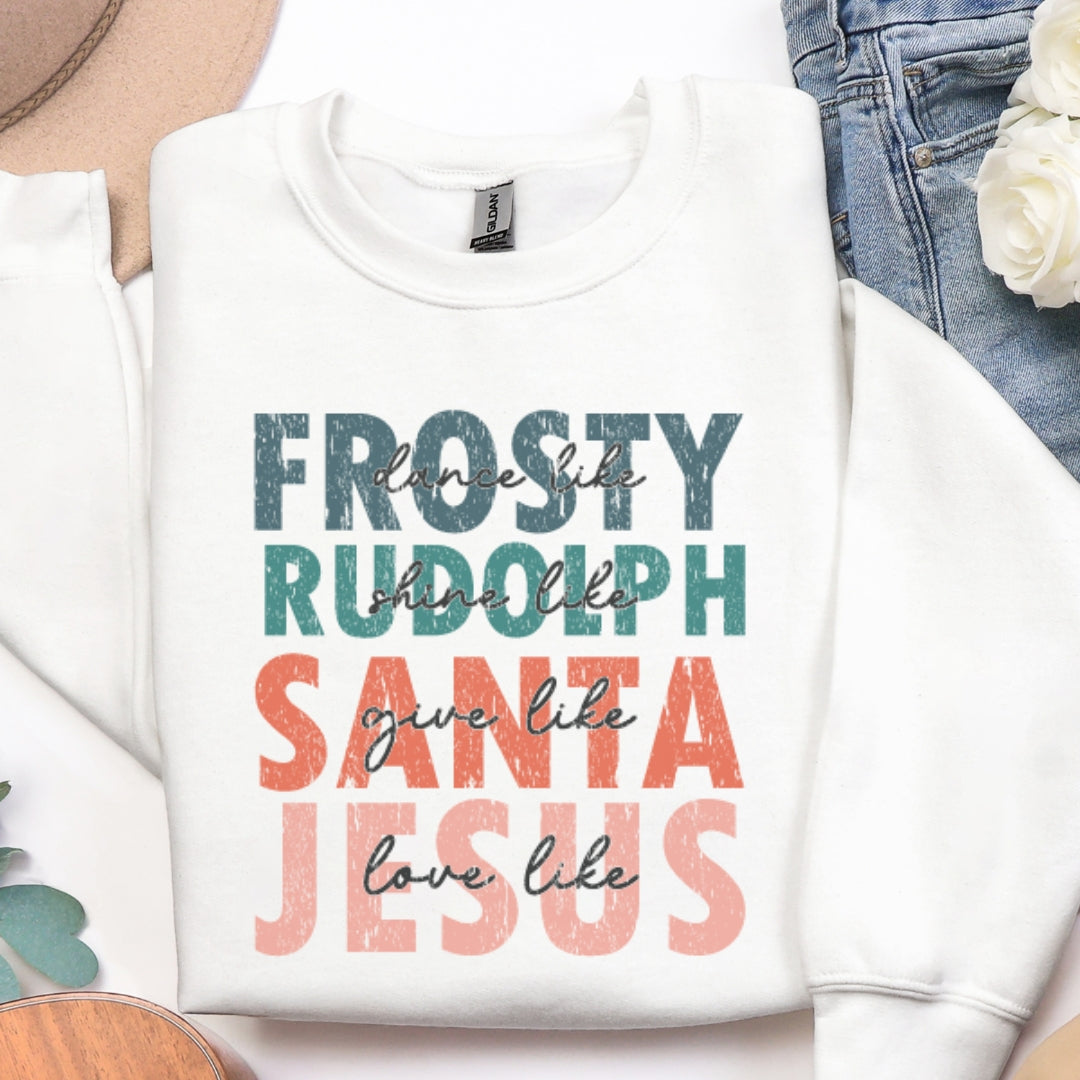 Frosty Rudolph Santa Jesus Christmas Sweatshirt