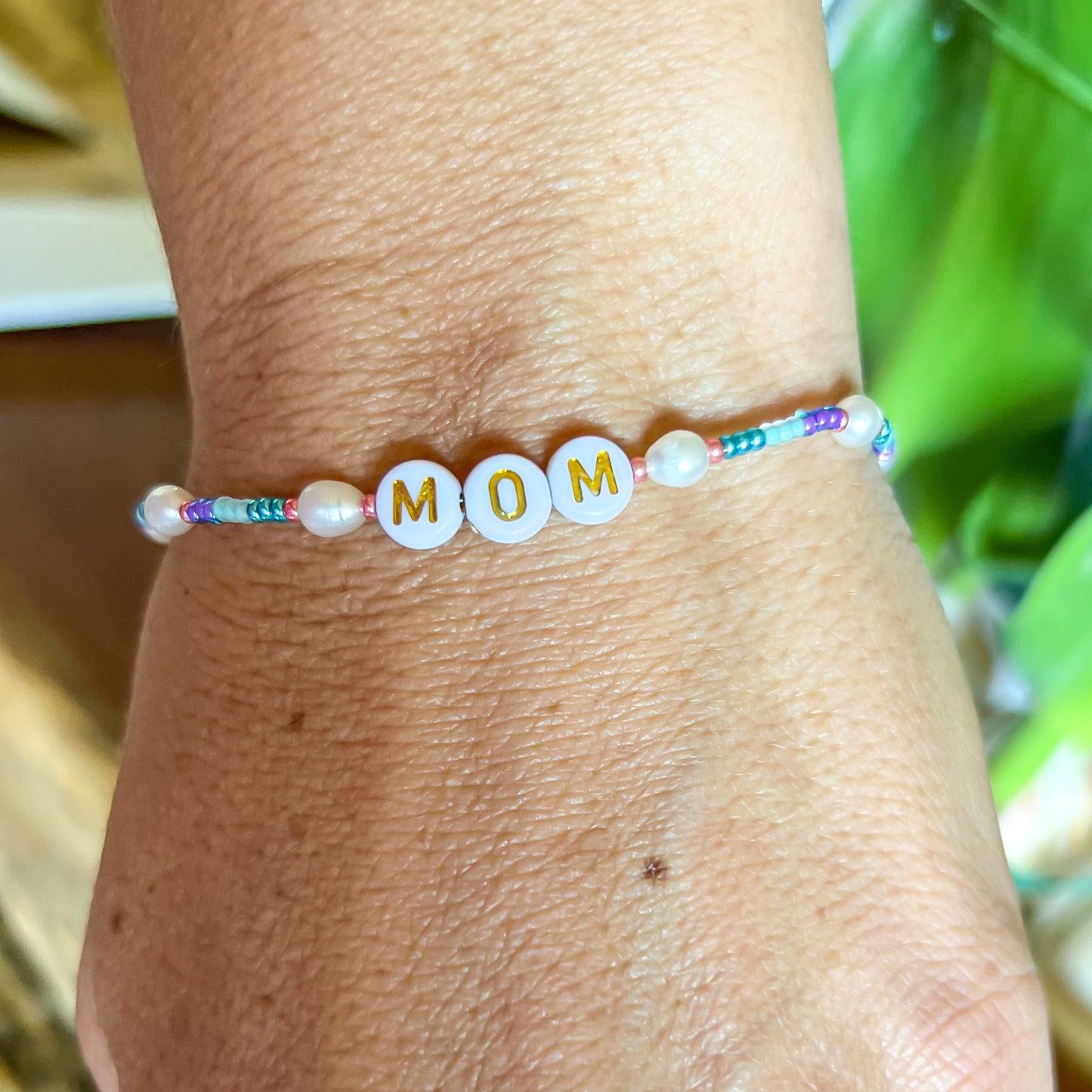 Silver coated Pearl and Beaded Mom Bracelet