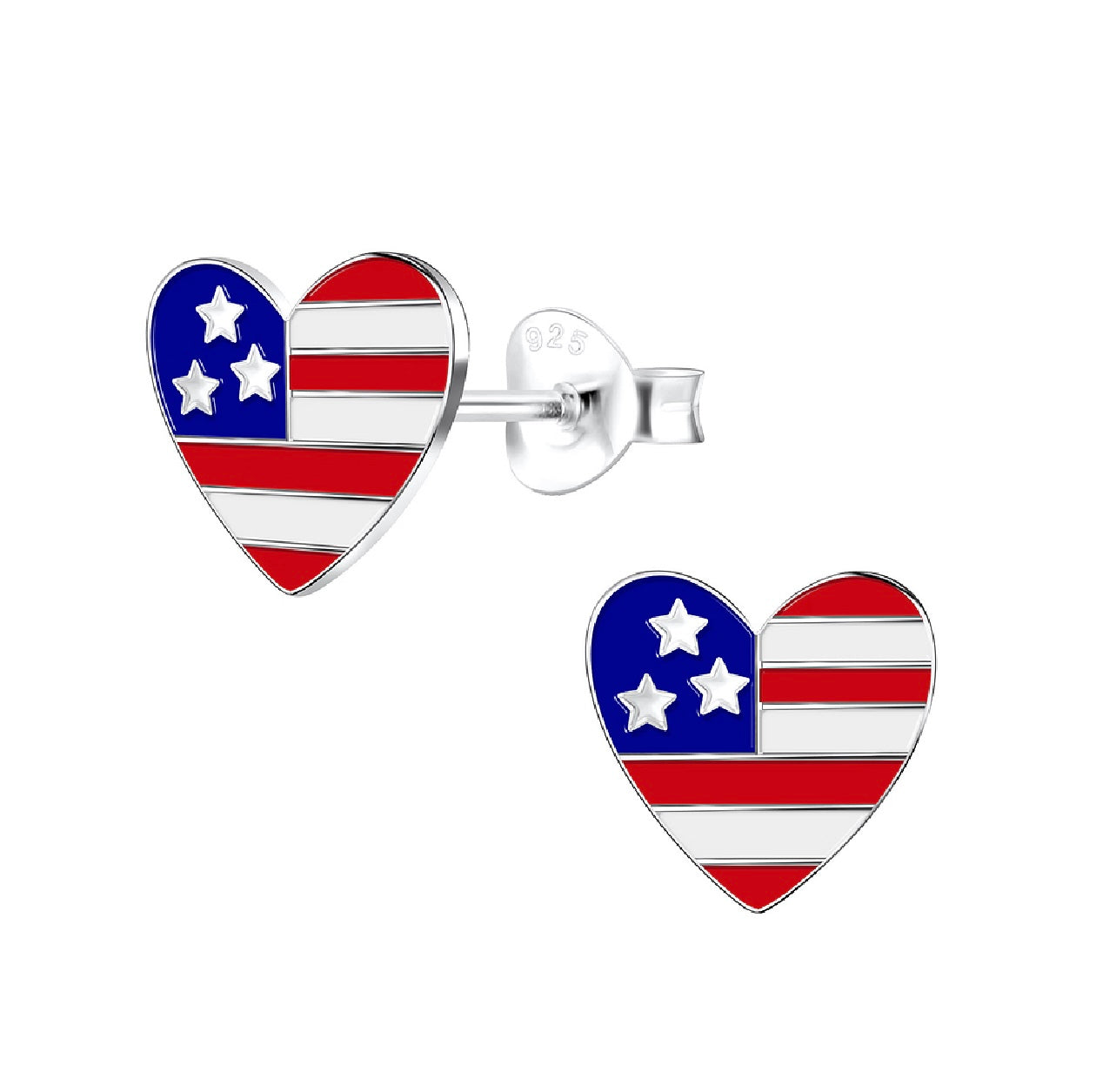 United States Flag Heart Sterling Silver Stud Earring