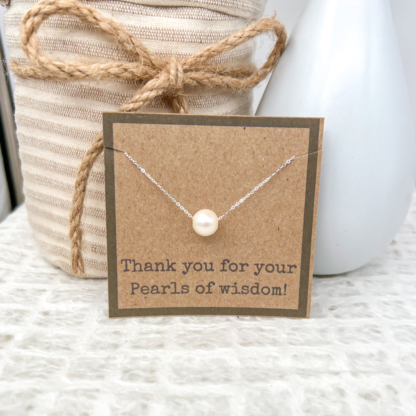 Sterling Silver Pearl Necklace with Teacher Card