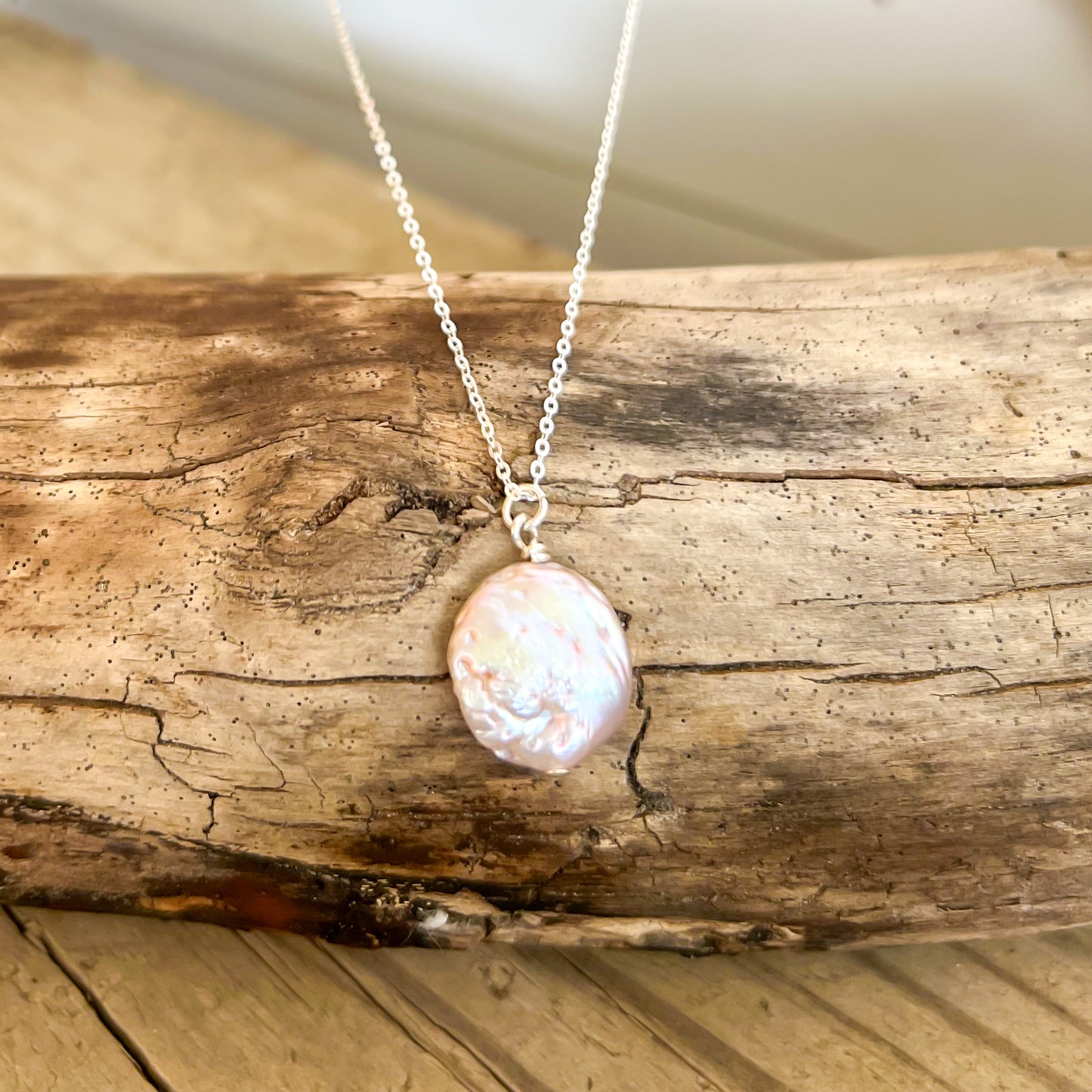 Pink Pearl 20 inch Sterling Silver Necklace