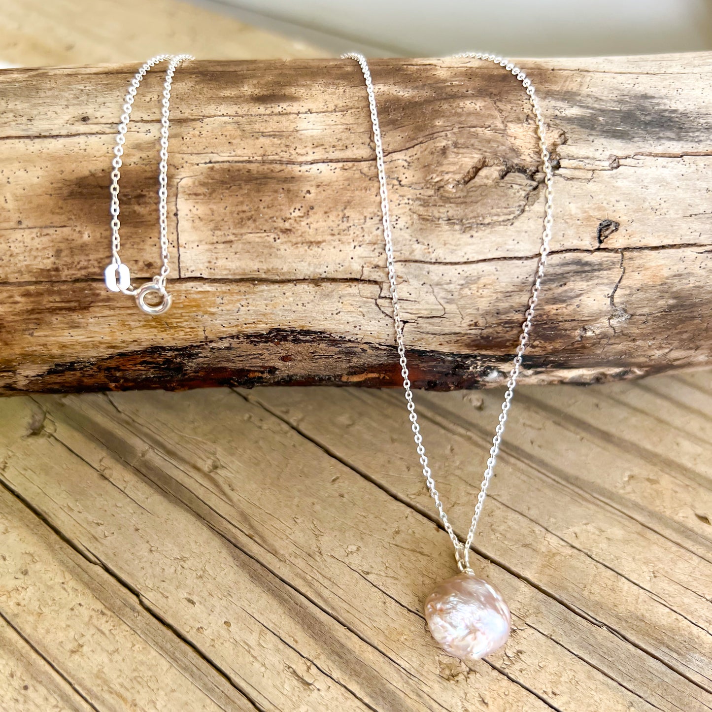 Pink Pearl 20 inch Sterling Silver Necklace