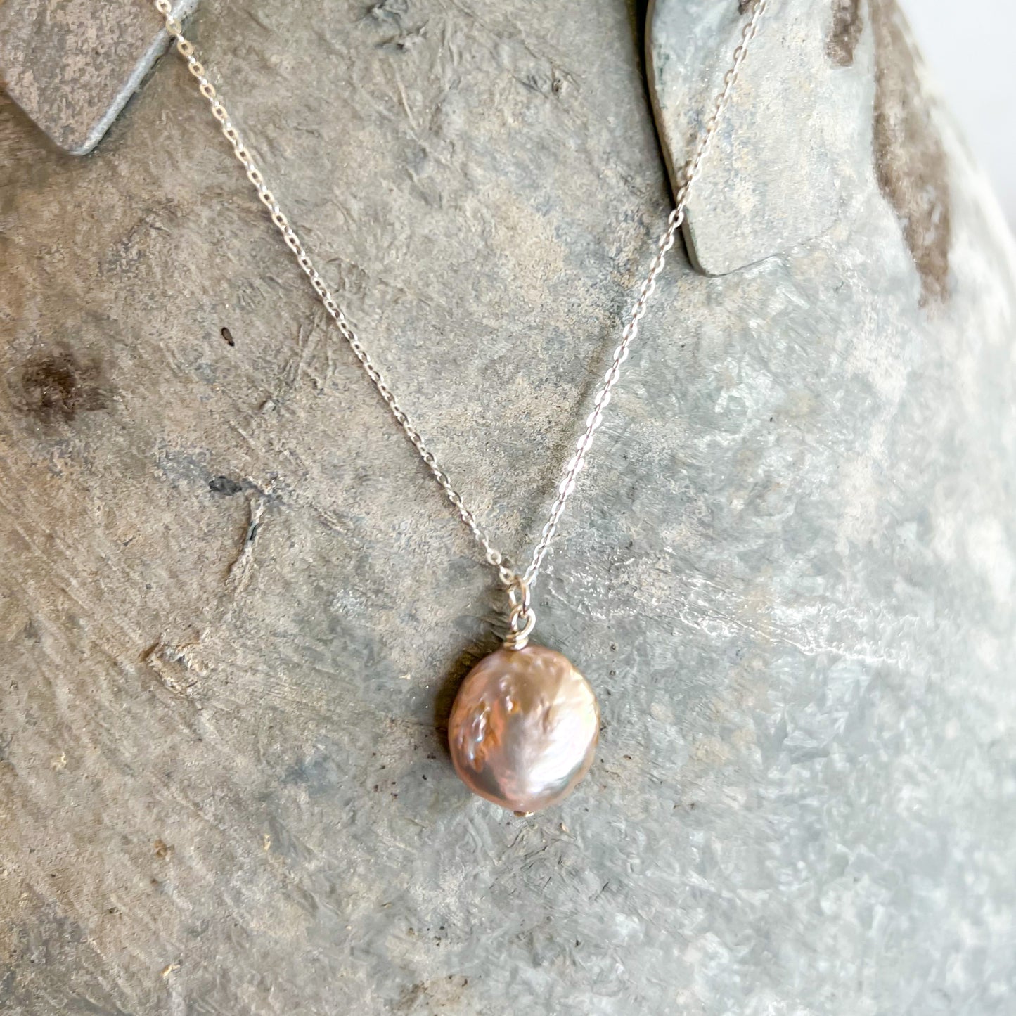 Pink Pearl 20 inch Sterling Silver Necklace