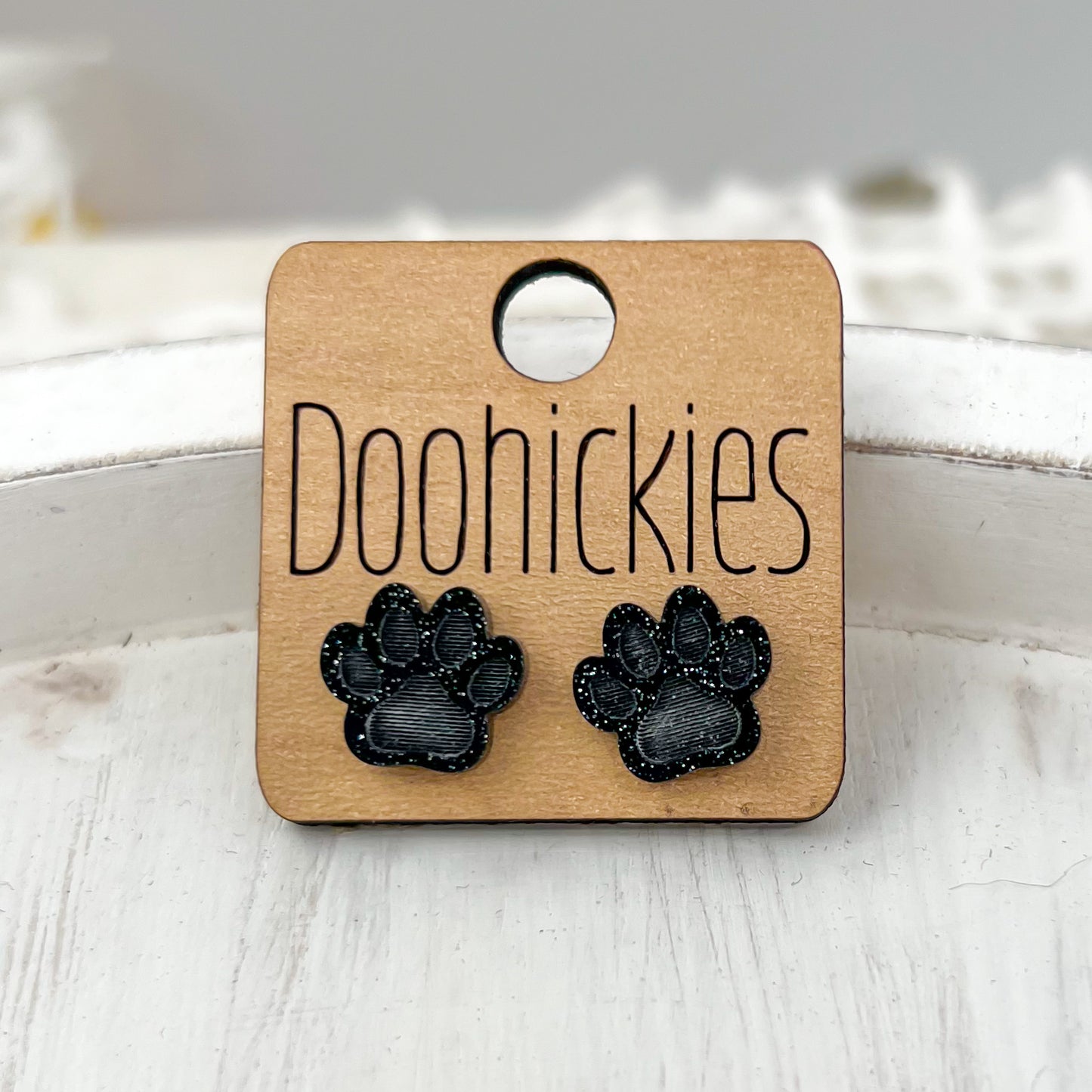 Pawprint Wooden Stud Earrings
