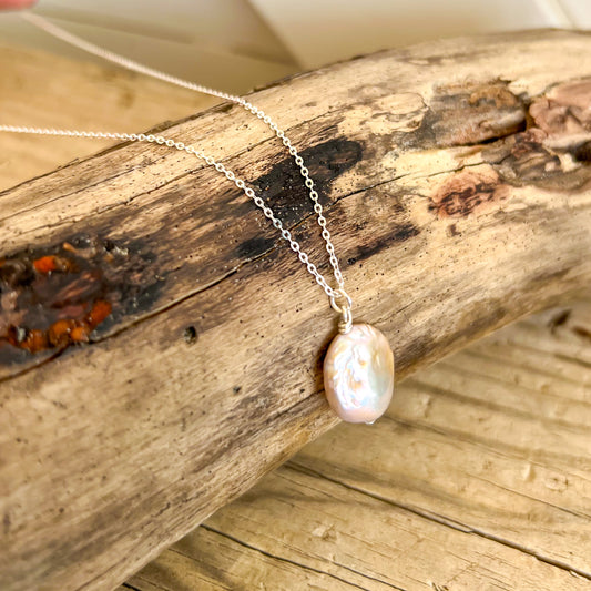Pink Pearl 20 inch Sterling Silver Necklace