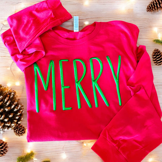 Merry Bella Canvas Long Sleeve Christmas Shirt