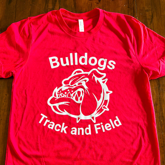 Bulldogs Track and Field White Glitter Tshirt