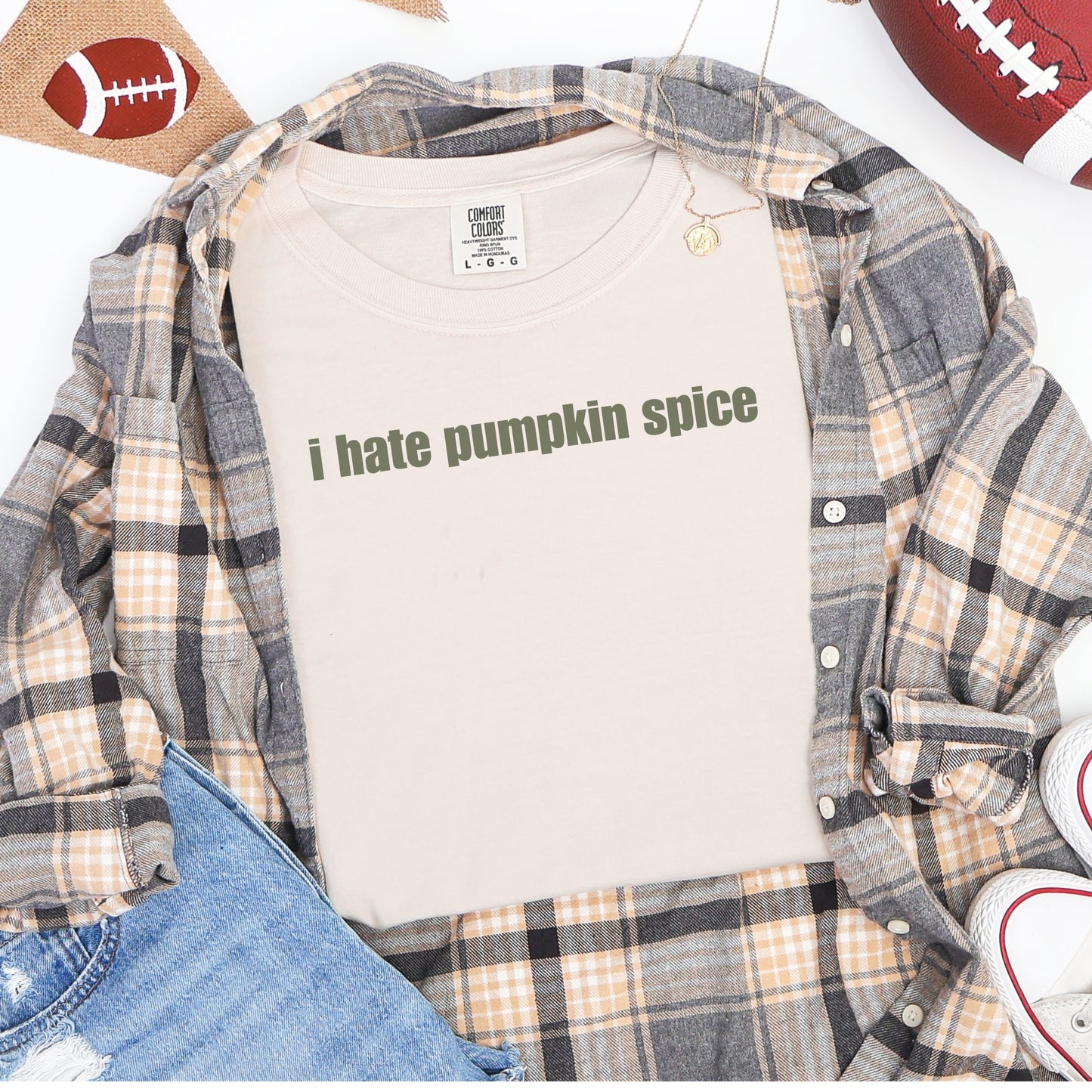 I hate pumpkin spice Comfort Colors Flocked print design tshirt