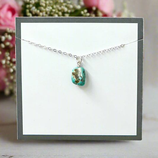 Single Drop Dainty Turquoise Pendant Sterling Silver Necklace Perfect for Layering