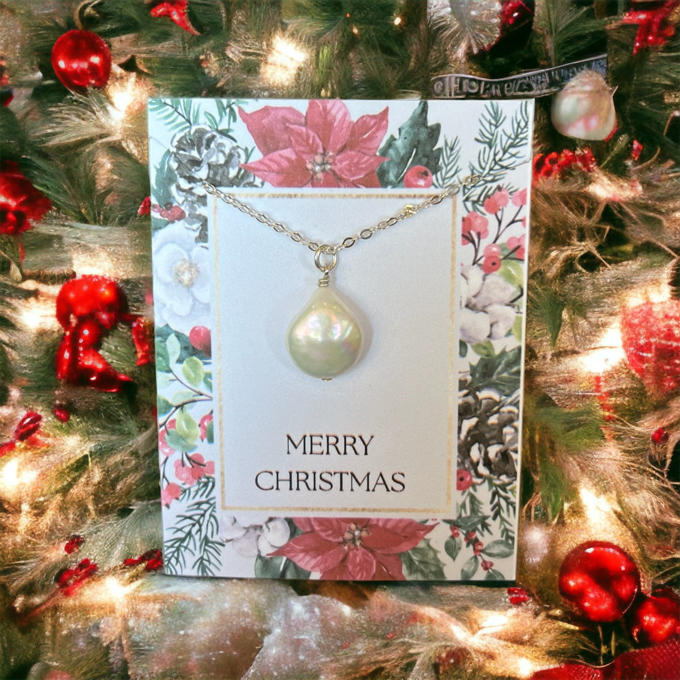 Freshwater Tear Drop Coin Pearl on Sterling paperclip chain Necklace