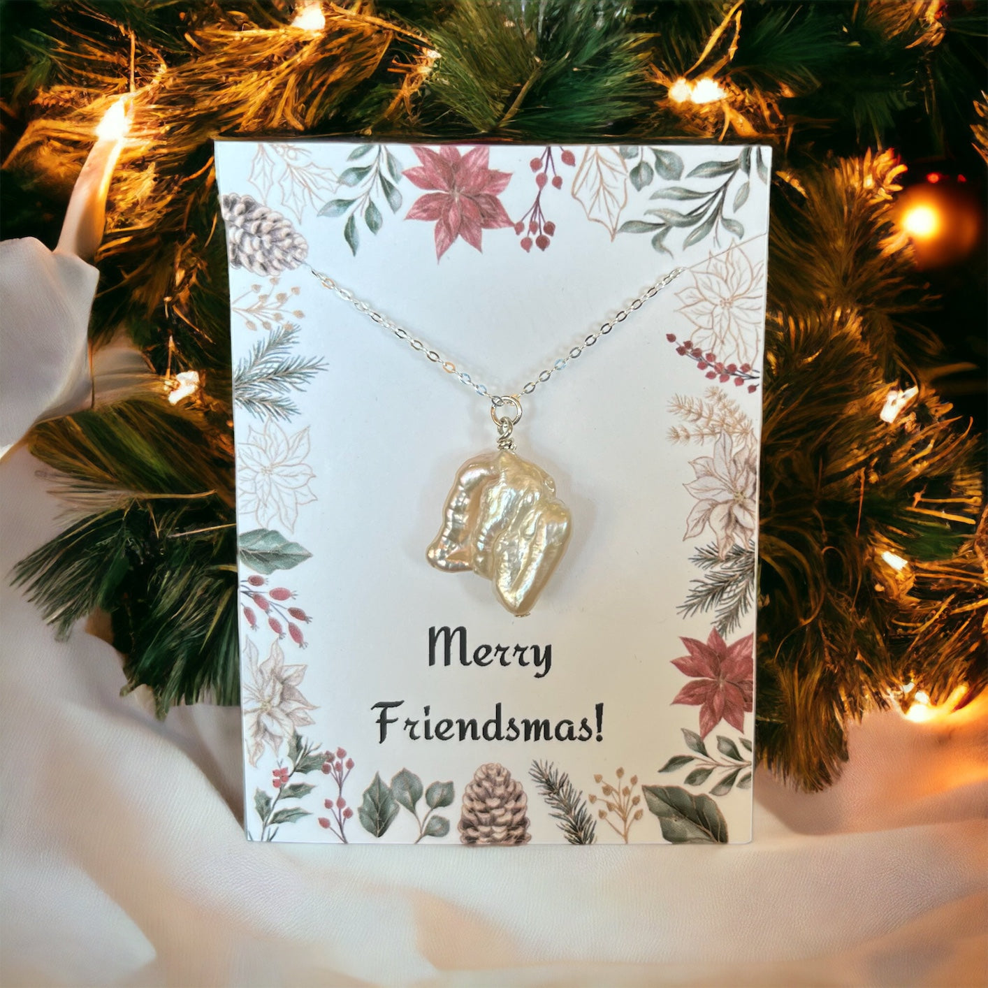 Unique Baroque Pearl Sterling Silver Merry Friendsmas Necklace