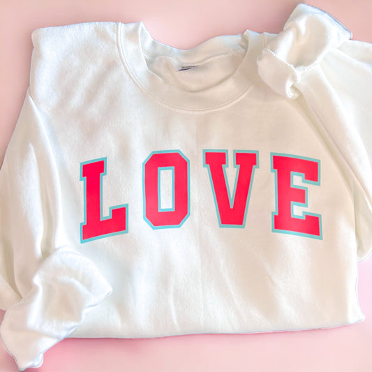 Valentine’s Sweatshirt Pink with Blue Outline Love