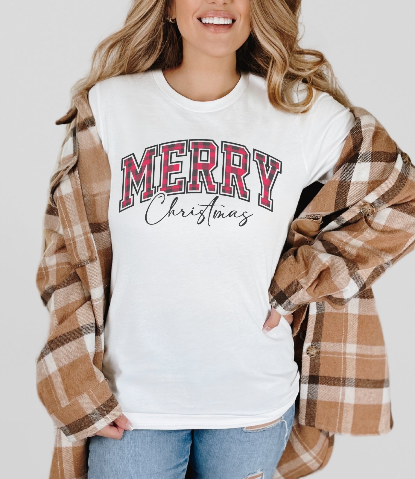 Plaid Merry Christmas Tee