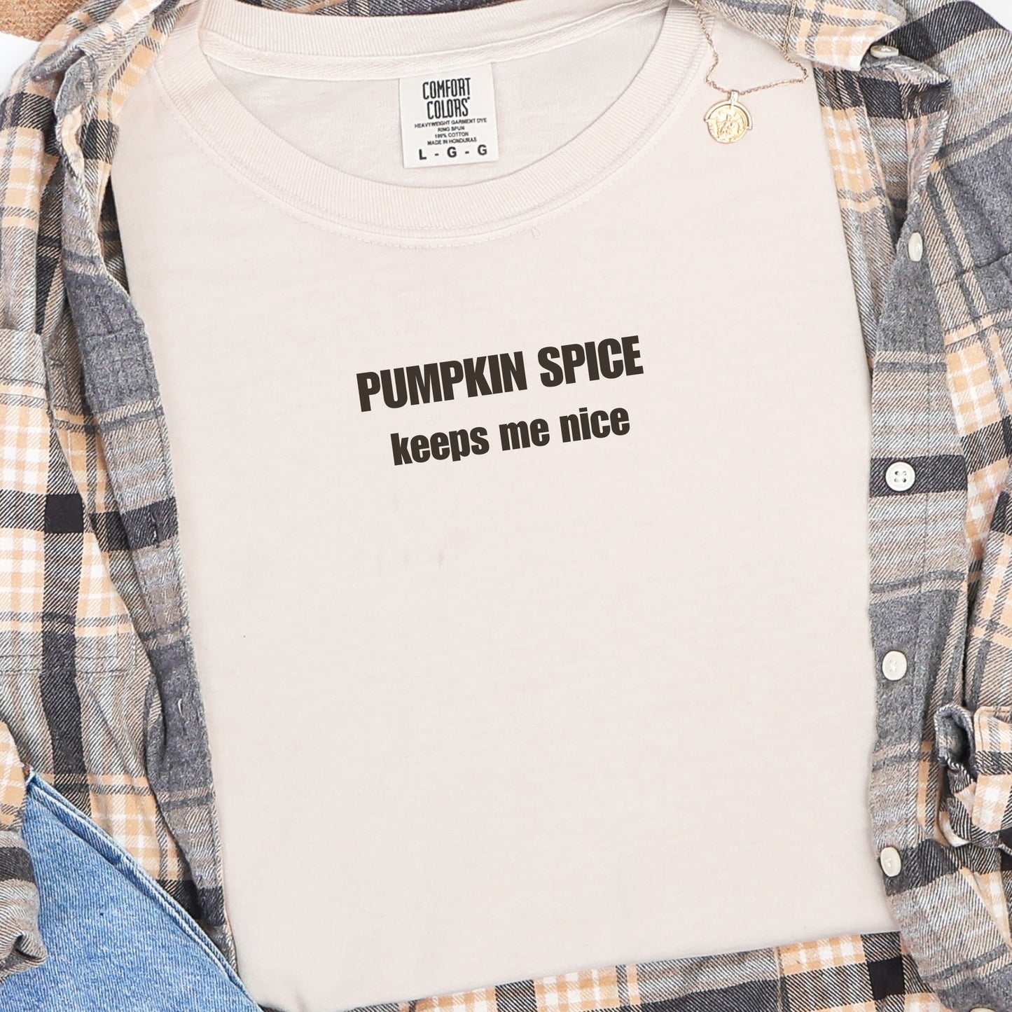 Pumpkin Spice Keeps me nice Comfort Colors Flocked print design tshirt