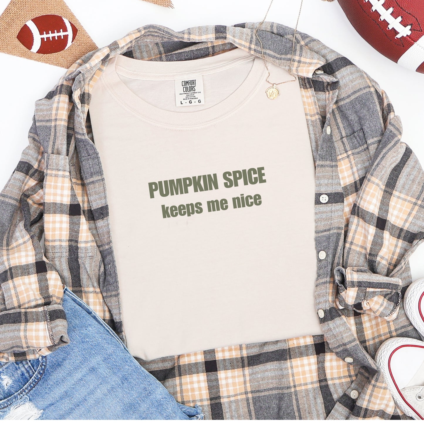 Pumpkin Spice Keeps me nice Comfort Colors Flocked print design tshirt