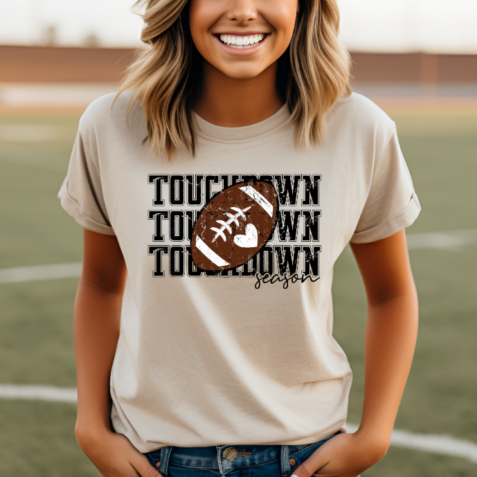 Touchdown Season Football with white heart Tshirt