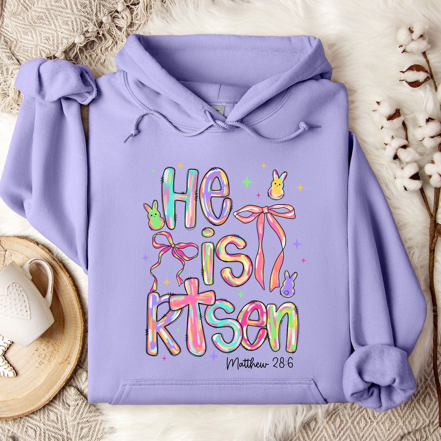 "He Is Risen" Easter Hooded Sweatshirt – Matthew 28:6