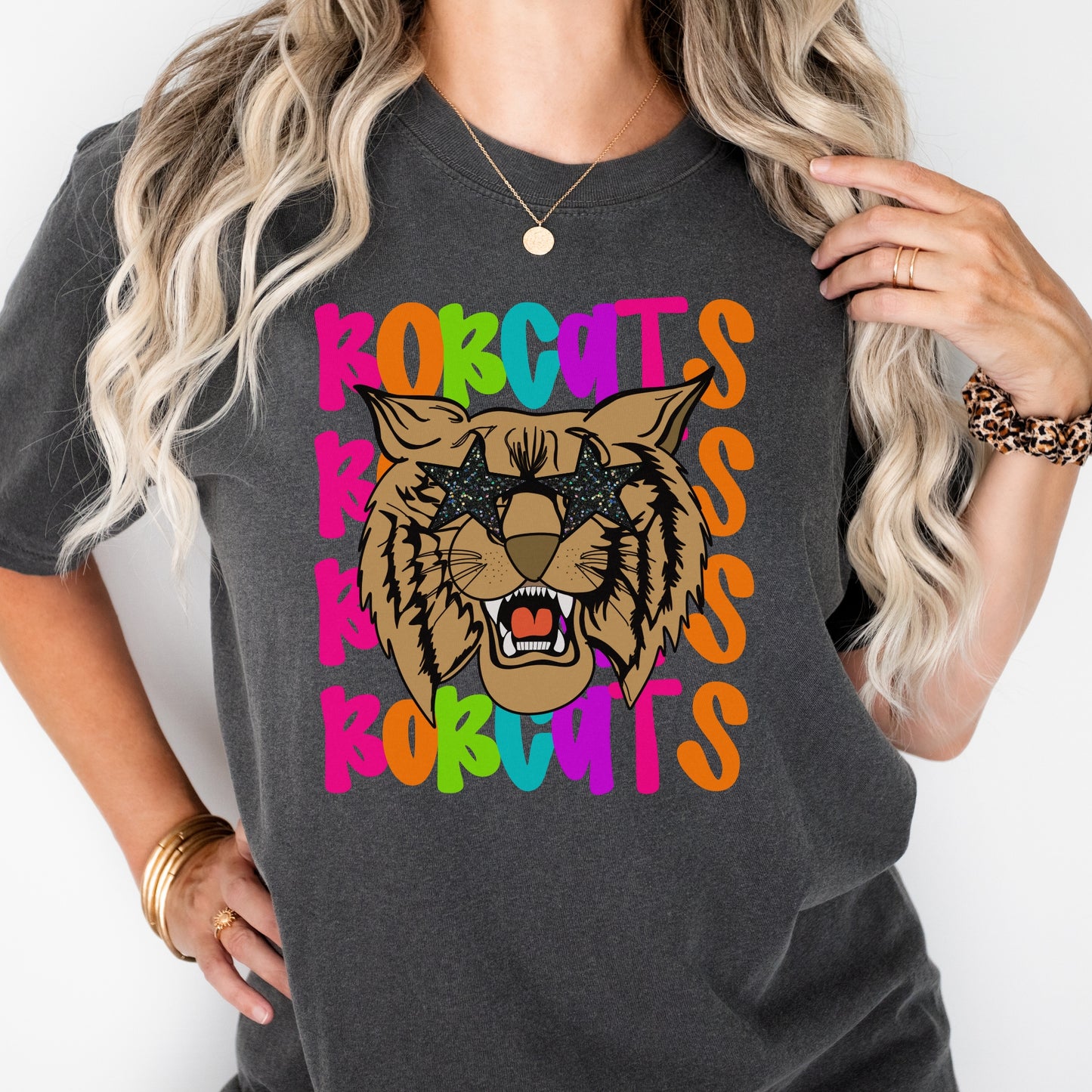 Neon Bobcat with Star Sunglasses Tshirt