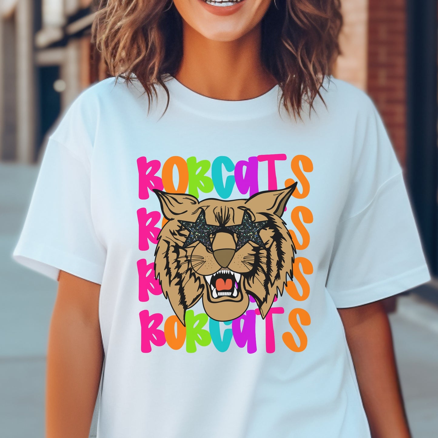 Neon Bobcat with Star Sunglasses Tshirt