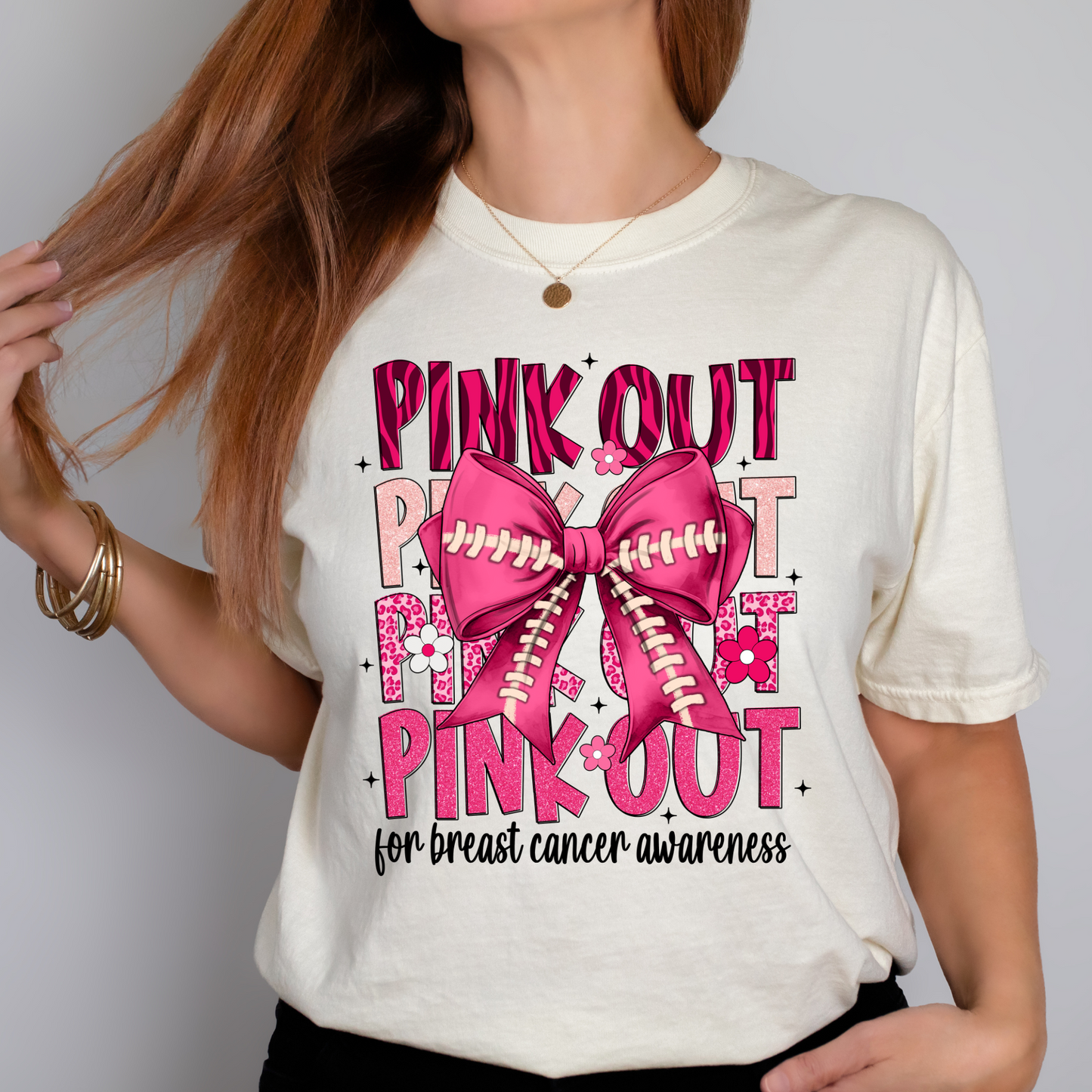 Pink Out for Breast Cancer tshirt with Football Bow