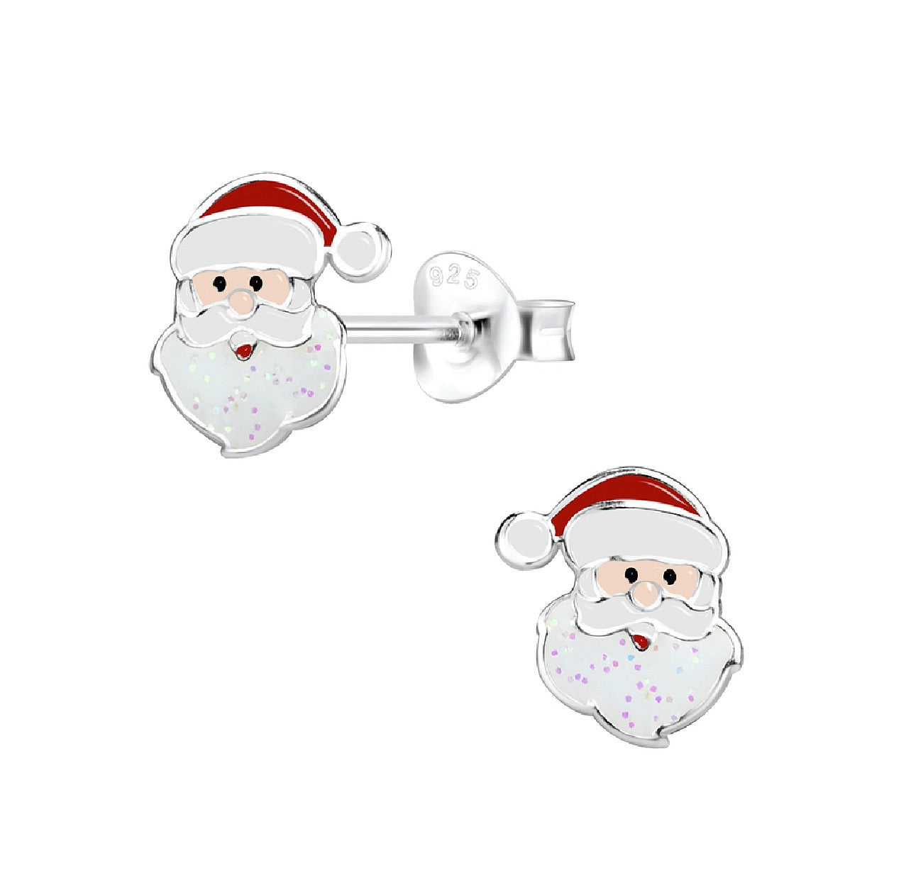 Glitter Santa Clause Face Sterling Silver Earring Studs