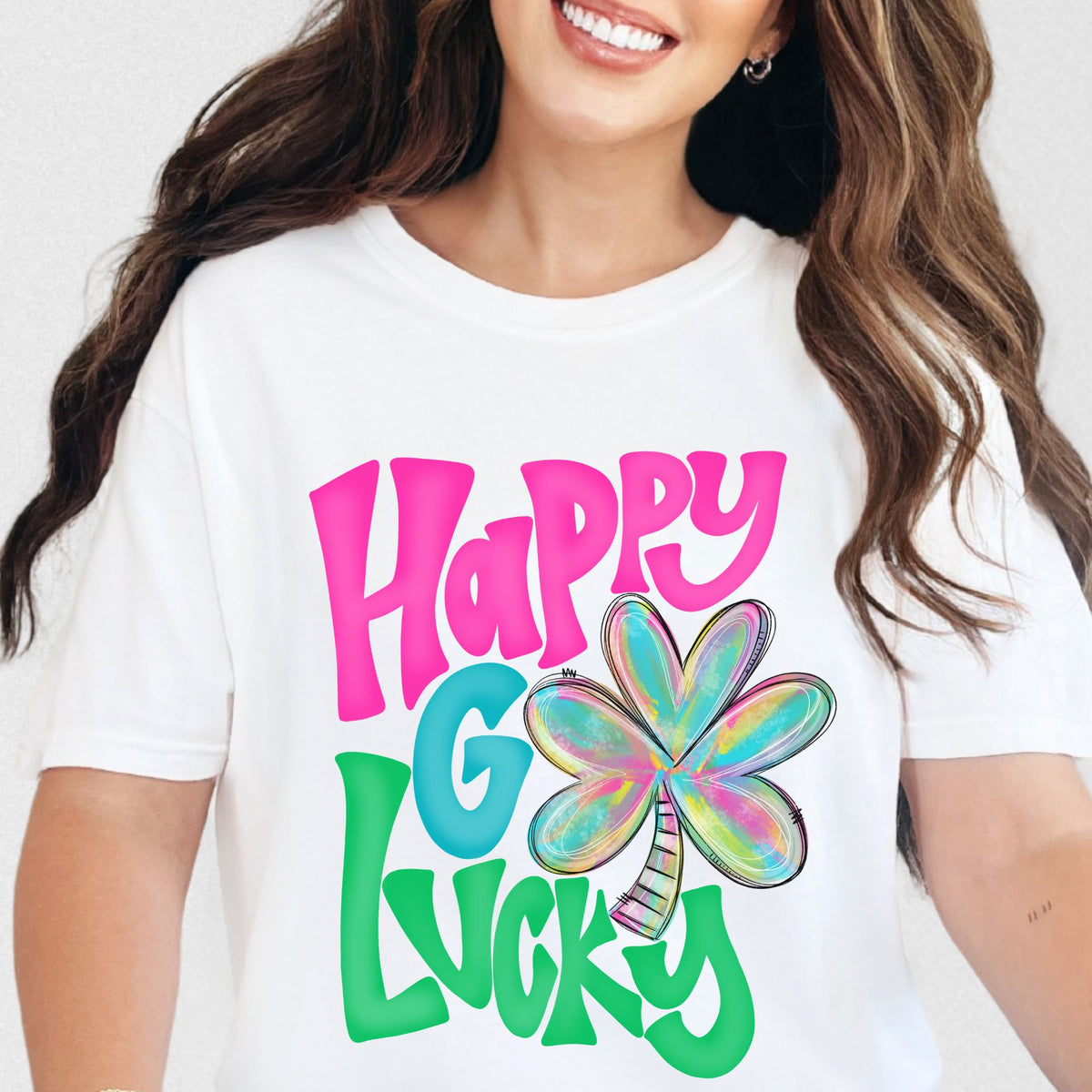 Happy Go Lucky shirt in Comfort Colors White