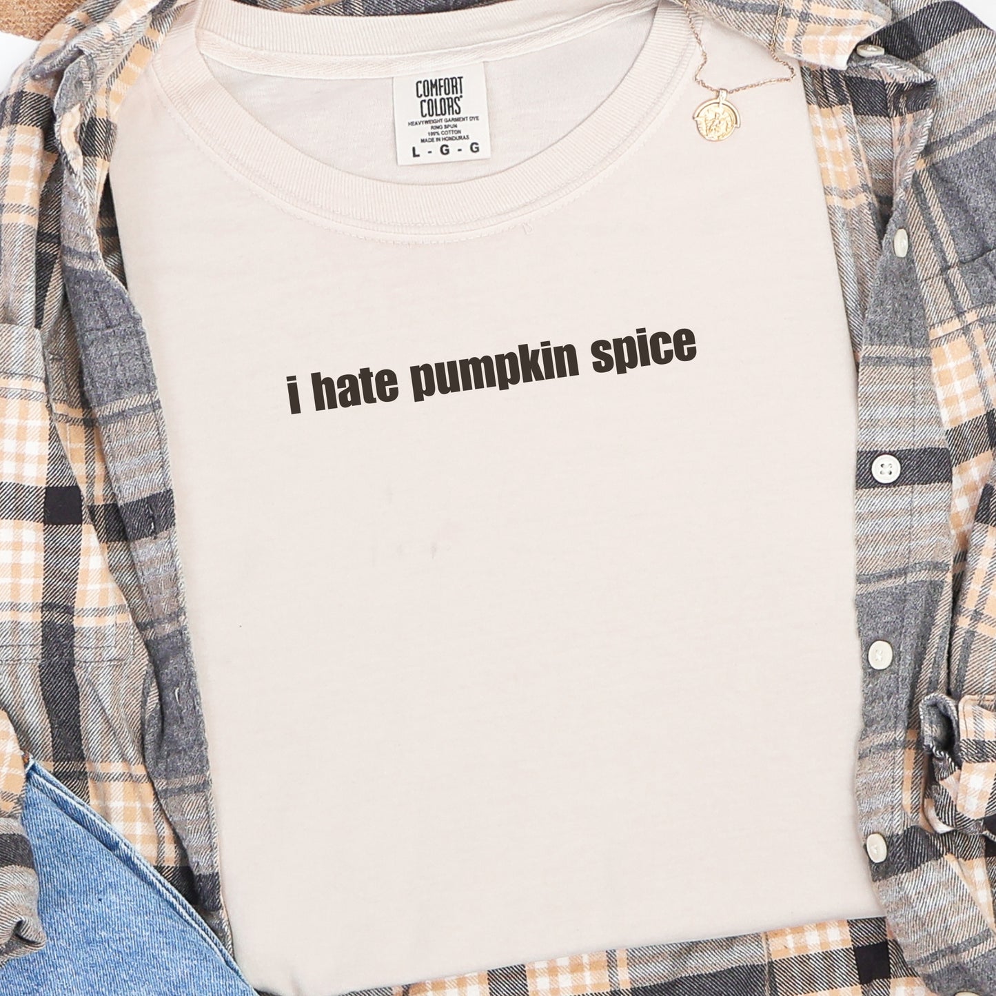 I hate pumpkin spice Comfort Colors Flocked print design tshirt