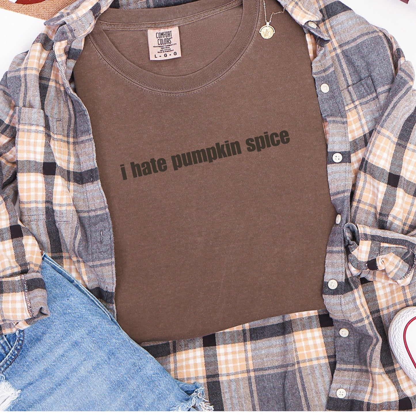 I hate pumpkin spice Comfort Colors Flocked print design tshirt