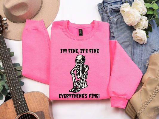 I’m Fine Skeleton Halloween Sweatshirt – Funny Spooky Graphic