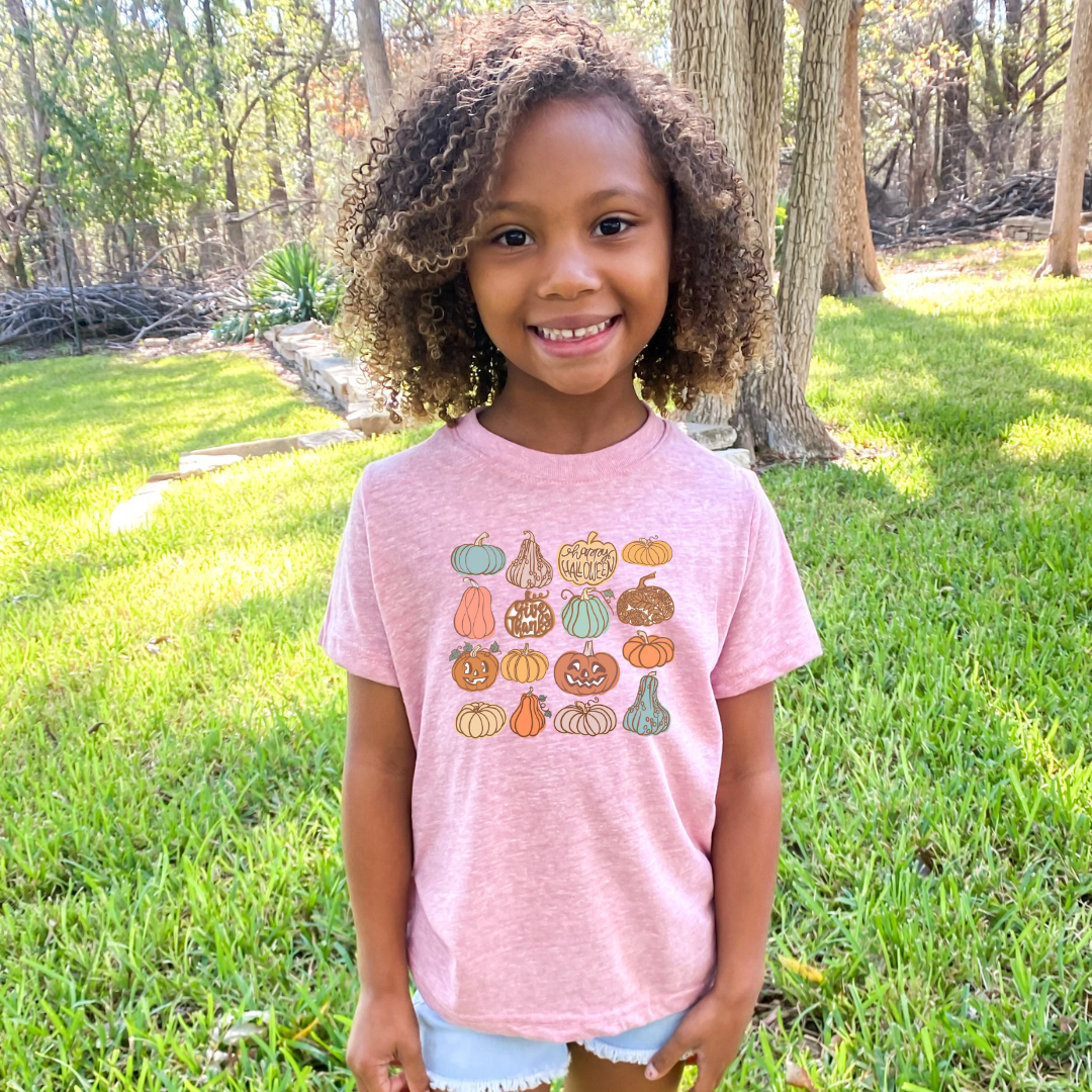 Kid's Multi Pumpkin Halloween Fall tshirt