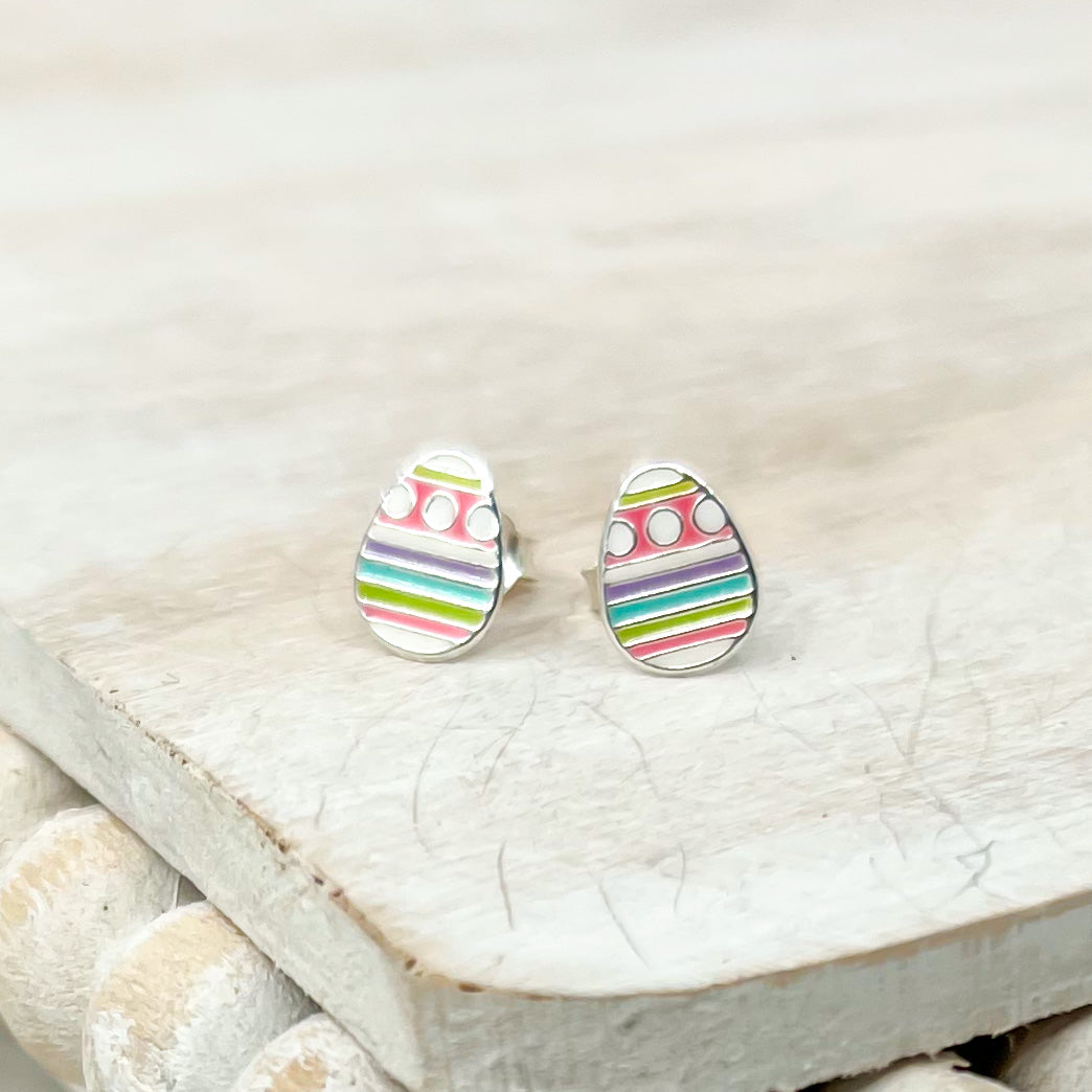 Teal, Pink and Green Easter Egg Sterling Earrings