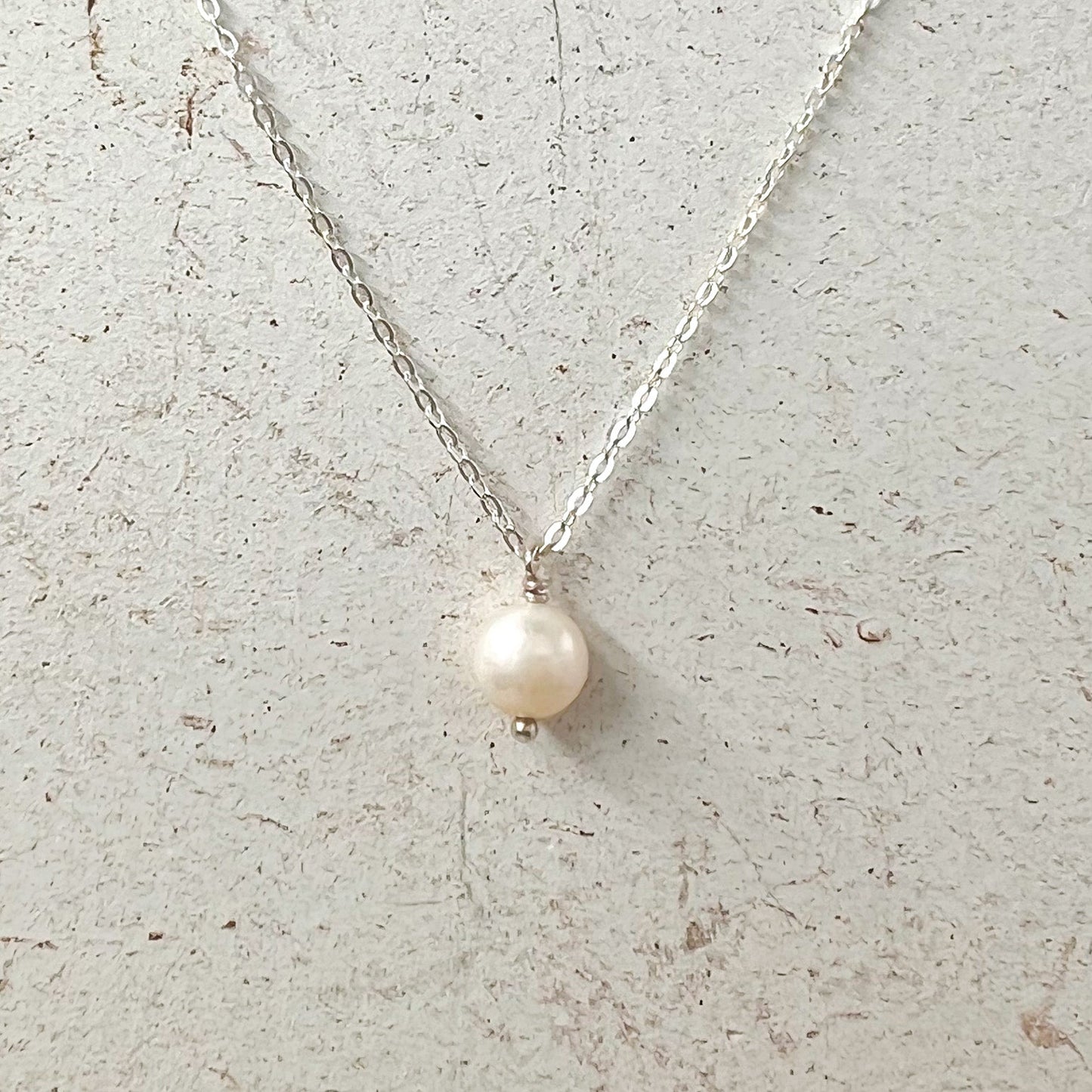 Small Dainty Single drop Pearl Pendant Sterling Silver Necklace Perfect for Layering