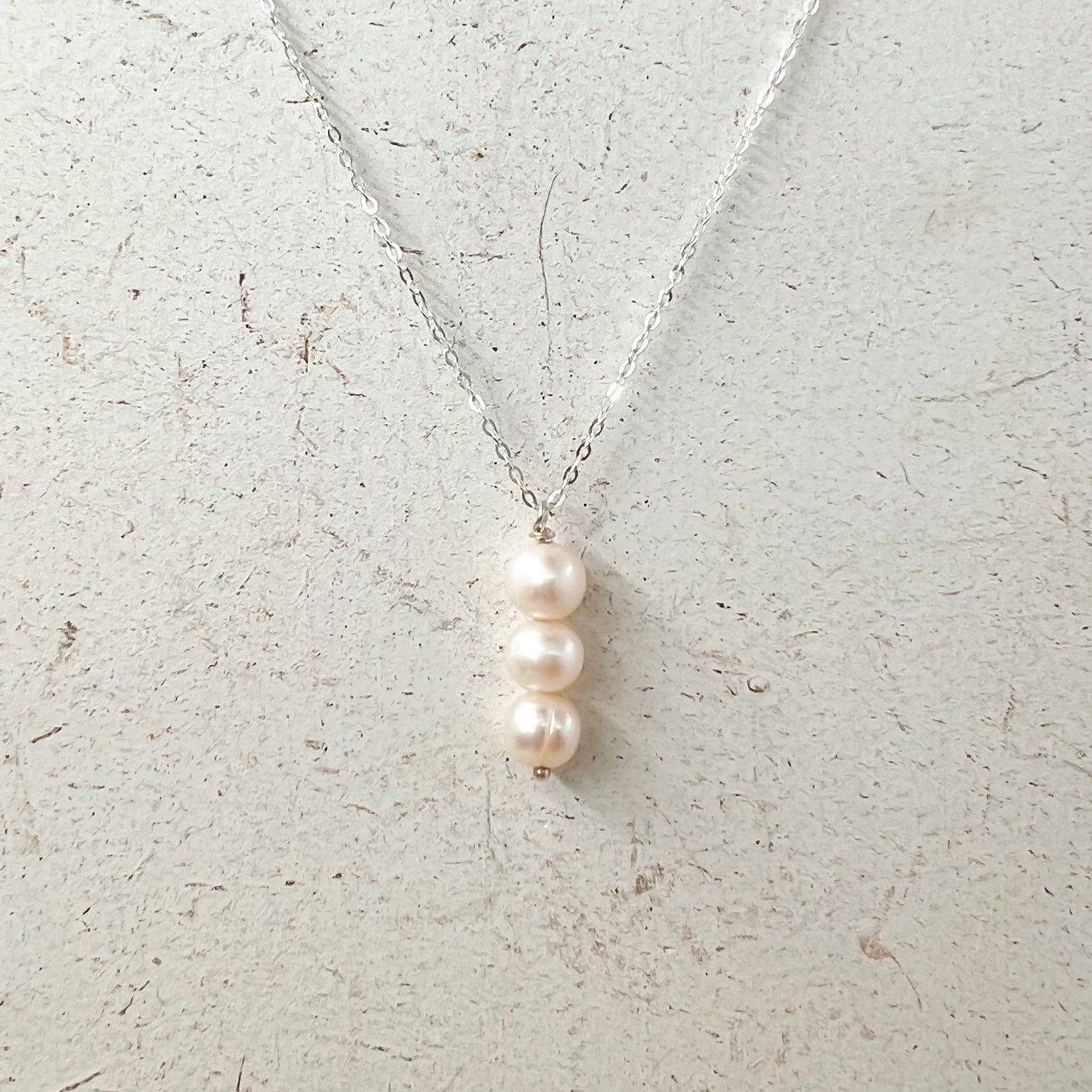 Triple Pearl Dainty Pendant Sterling Silver Necklace Perfect for Layering