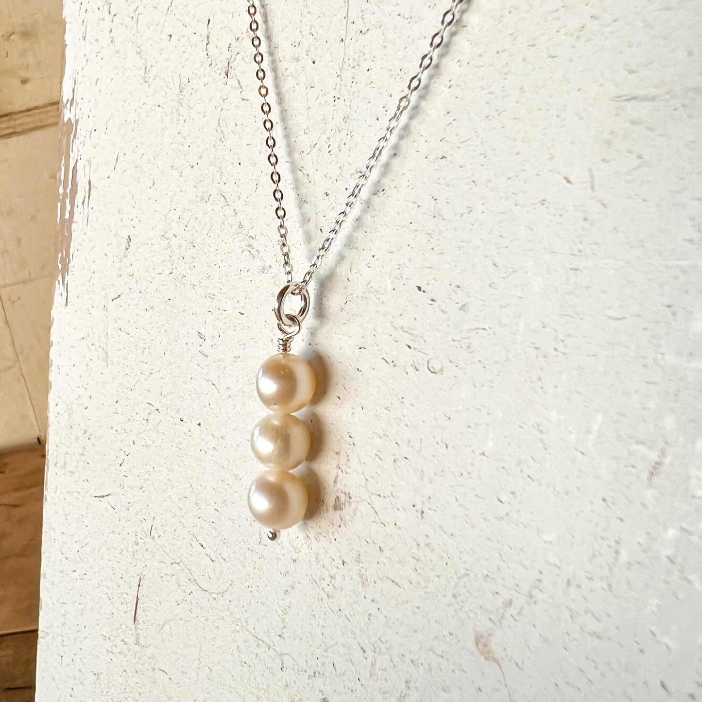 Triple Pearl Dainty Pendant Sterling Silver Necklace Perfect for Layering