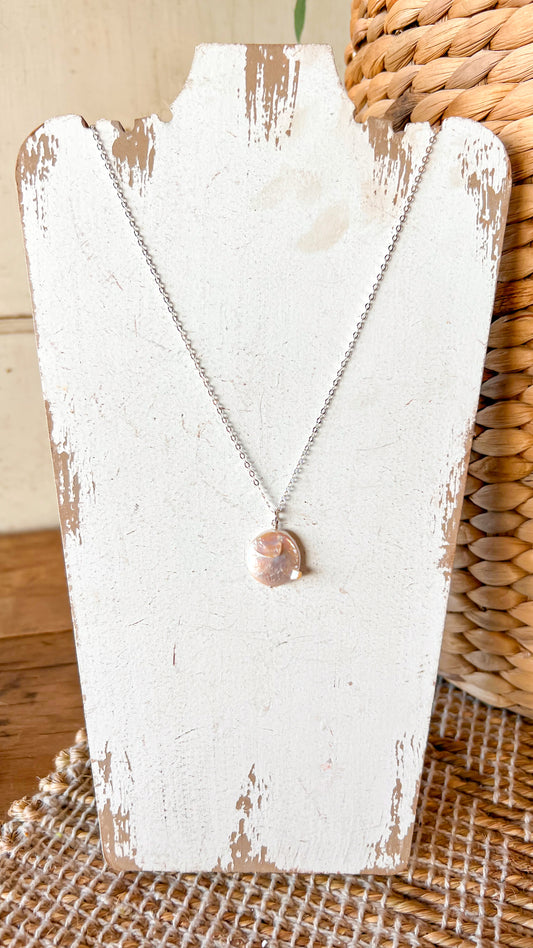 Champaign Coin Pearl Pendant Sterling Silver Necklace Perfect for Layering