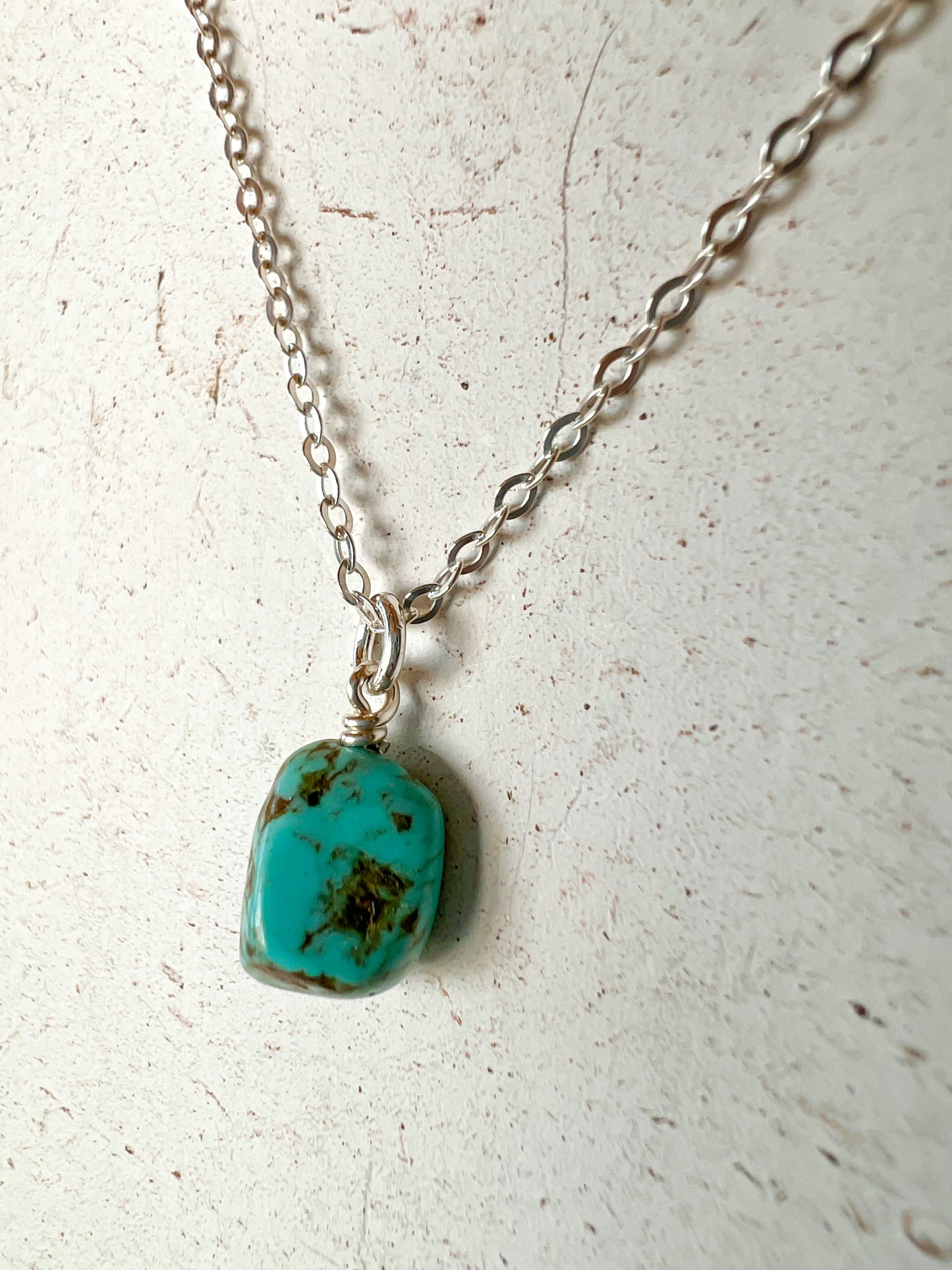 Single Drop Dainty Turquoise Pendant Sterling Silver Necklace Perfect for Layering