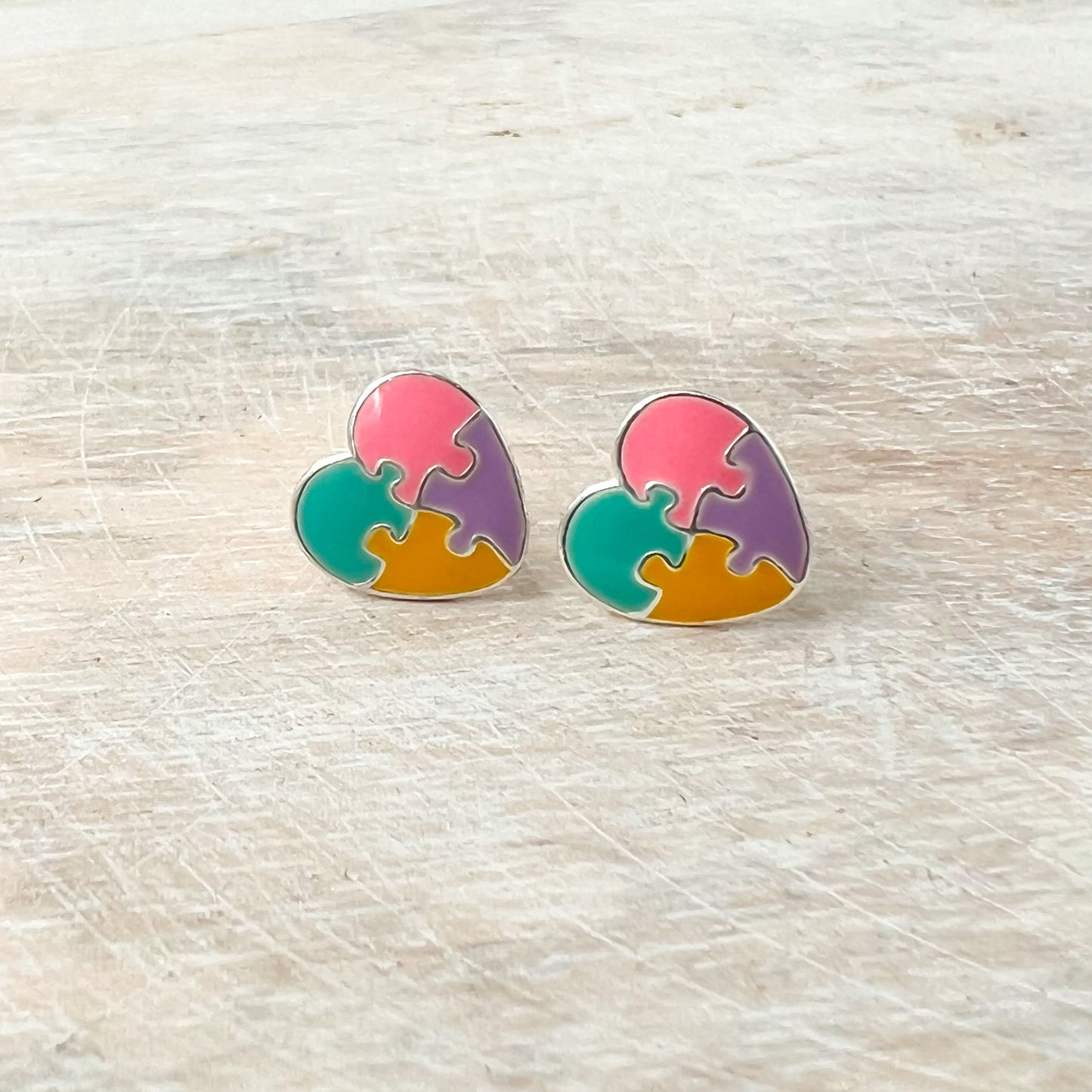 Puzzle Sterling Silver Heart Stud Earrings