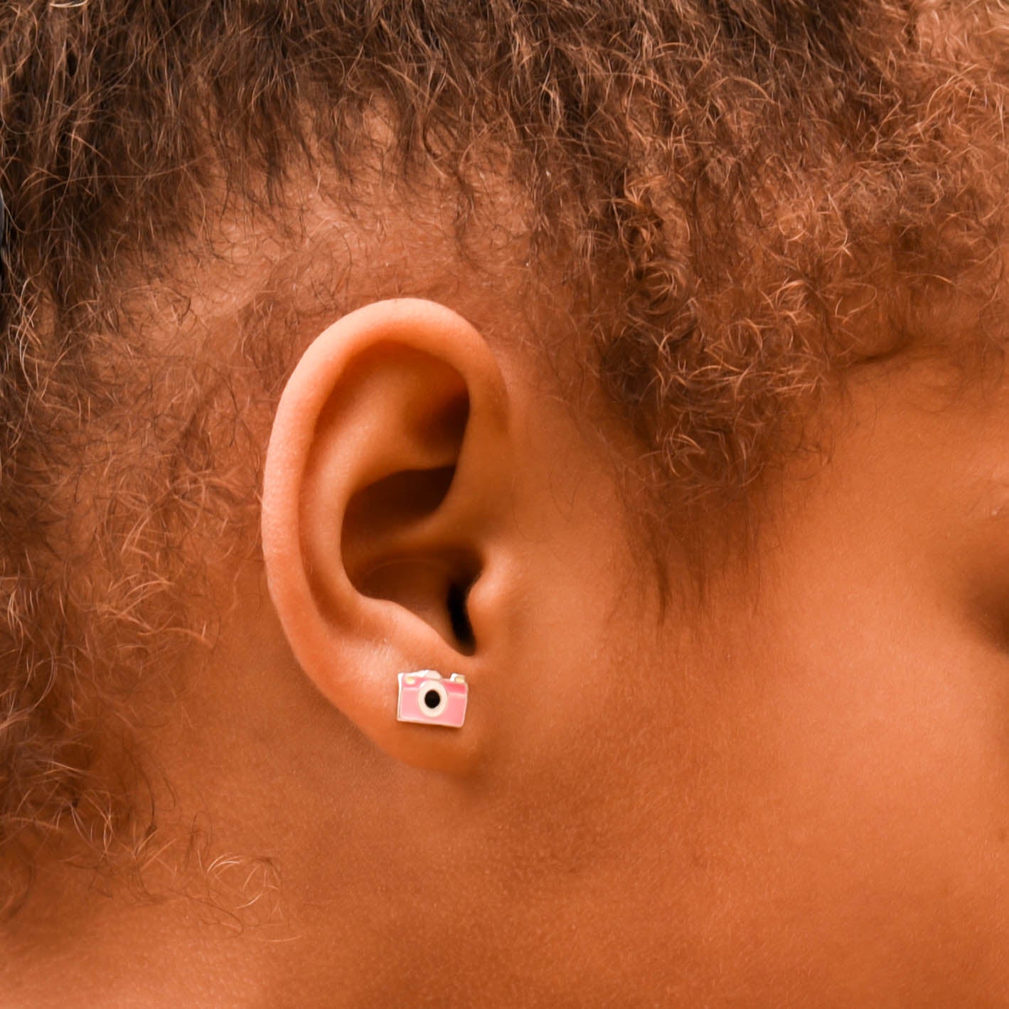 Pink Camera Earrings 925 Sterling Silver Hypoallergenic Earrings for Little Girls