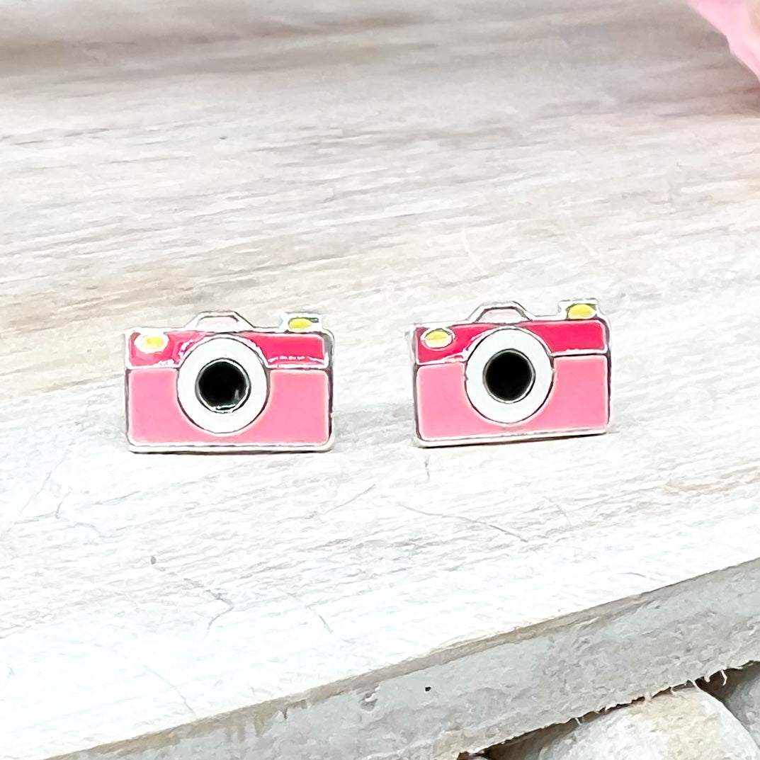 Pink Camera Earrings 925 Sterling Silver Hypoallergenic Earrings for Little Girls