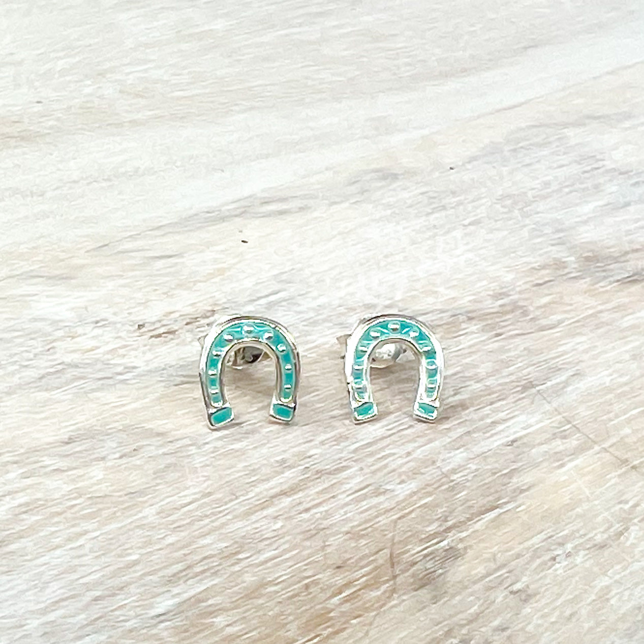 Blue Horseshoe Sterling Earrings