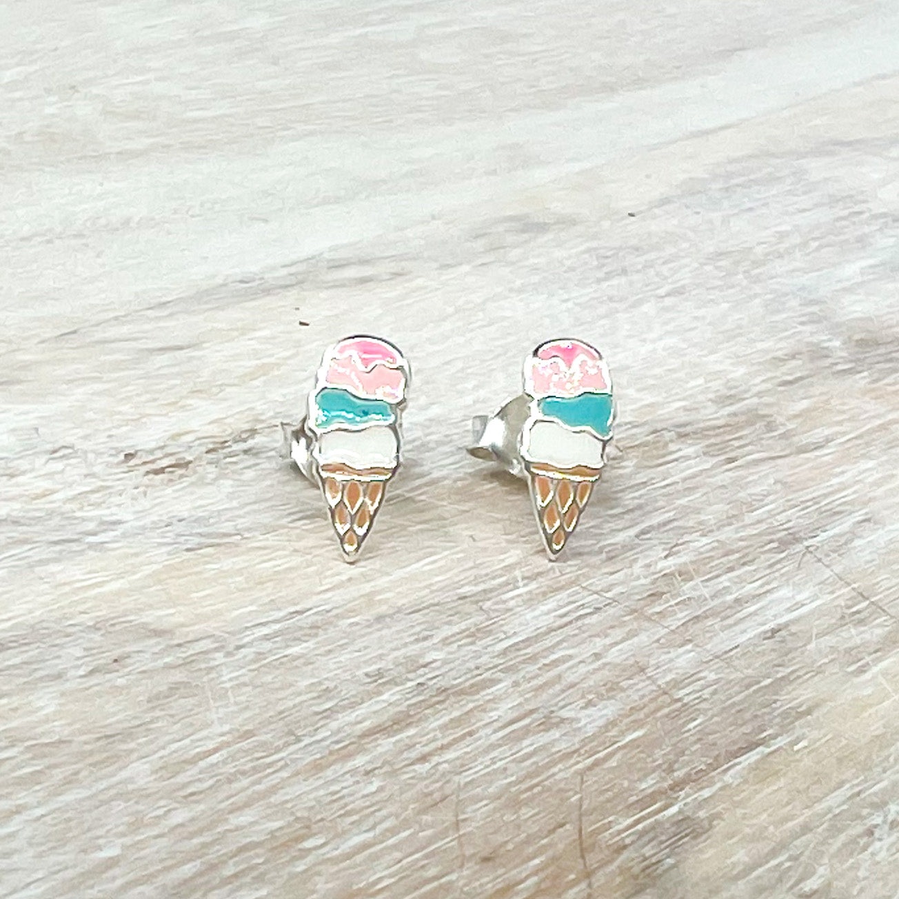 Pastel Ice Cream Cone Sterling Earrings