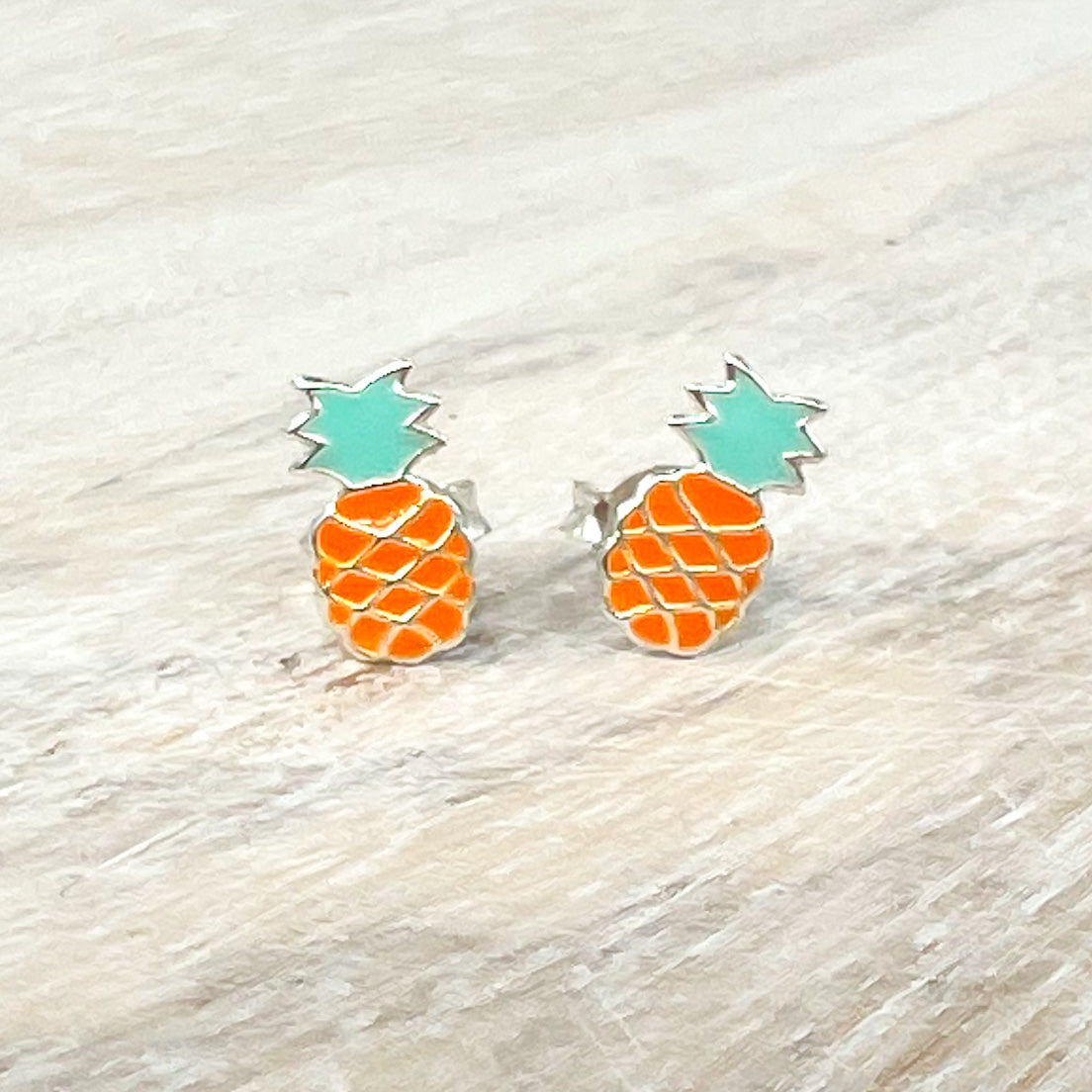 Orange Pineapple Sterling Silver Earrings