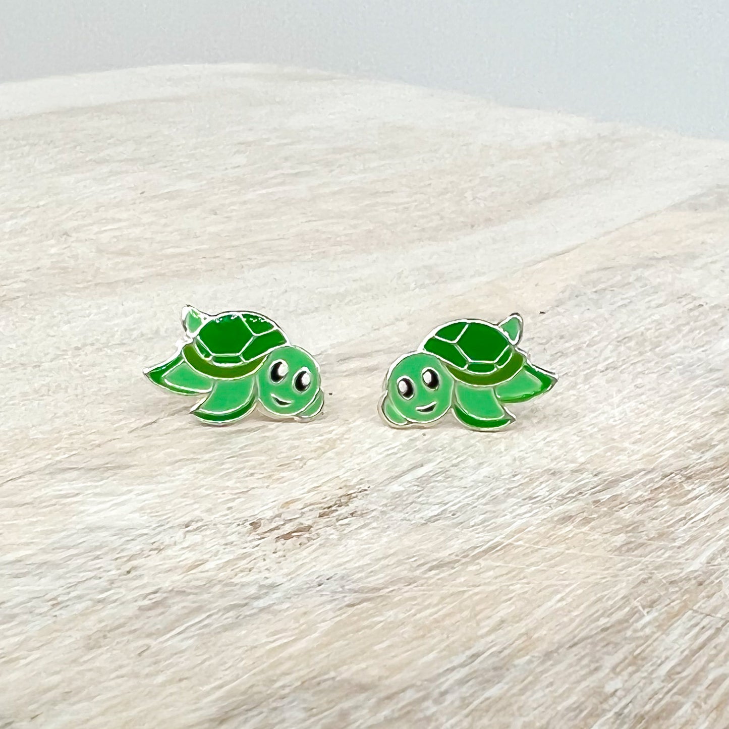 Green Turtle Sterling Silver Earrings