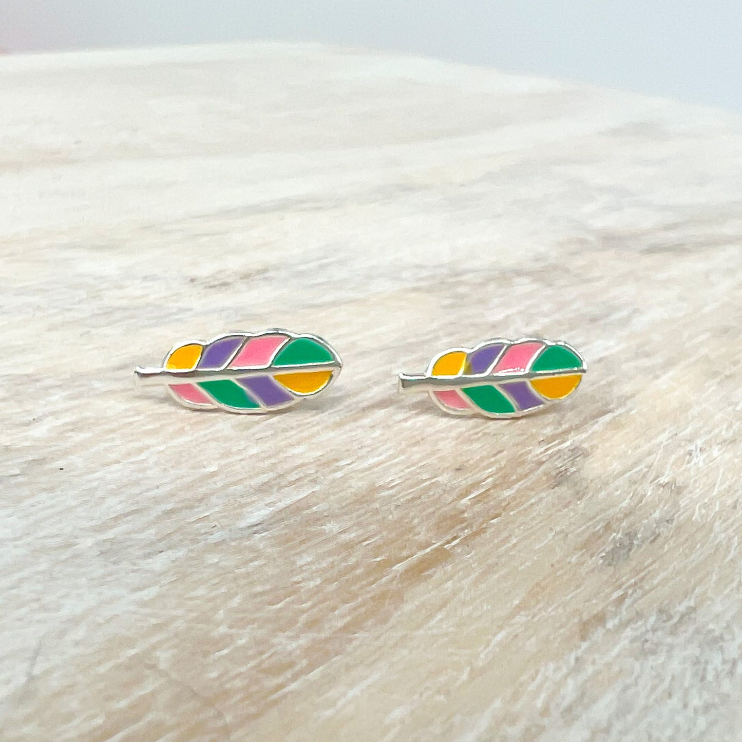 Pastel Feather Multicolored Sterling Silver Earrings