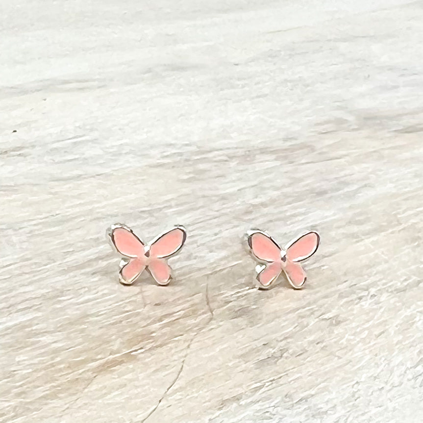 Pink Butterfly Sterling Earrings