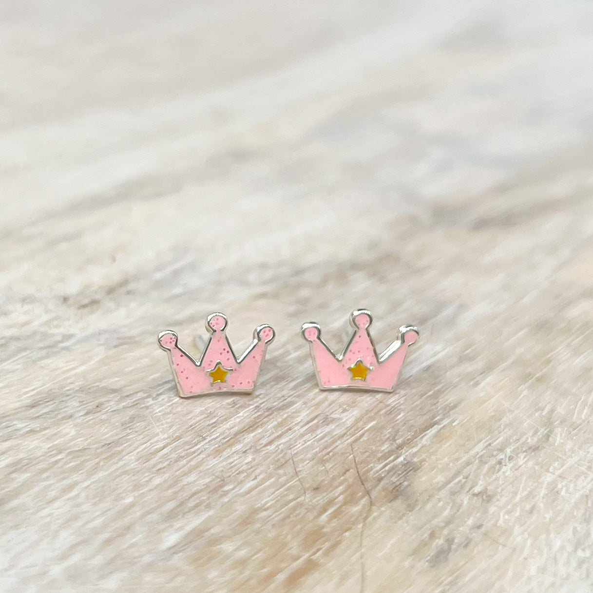 Pink Princess Crown Sterling Silver Earrings
