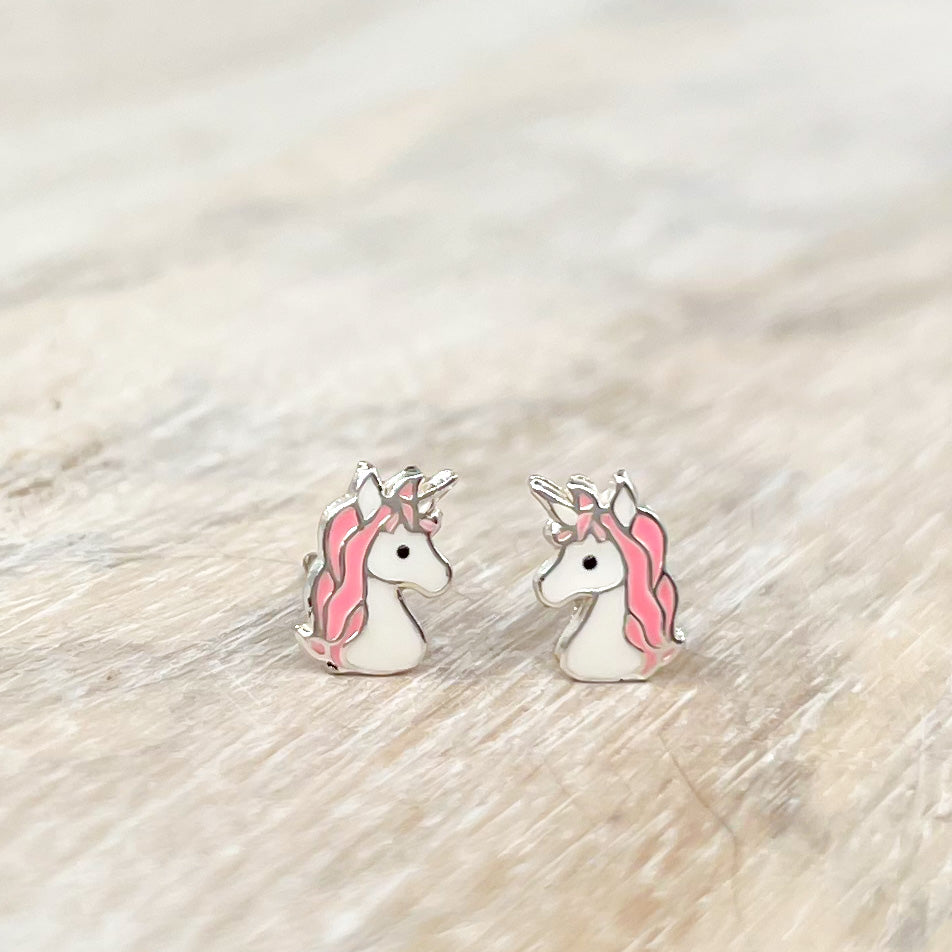 Pink Unicorn Sterling Earrings