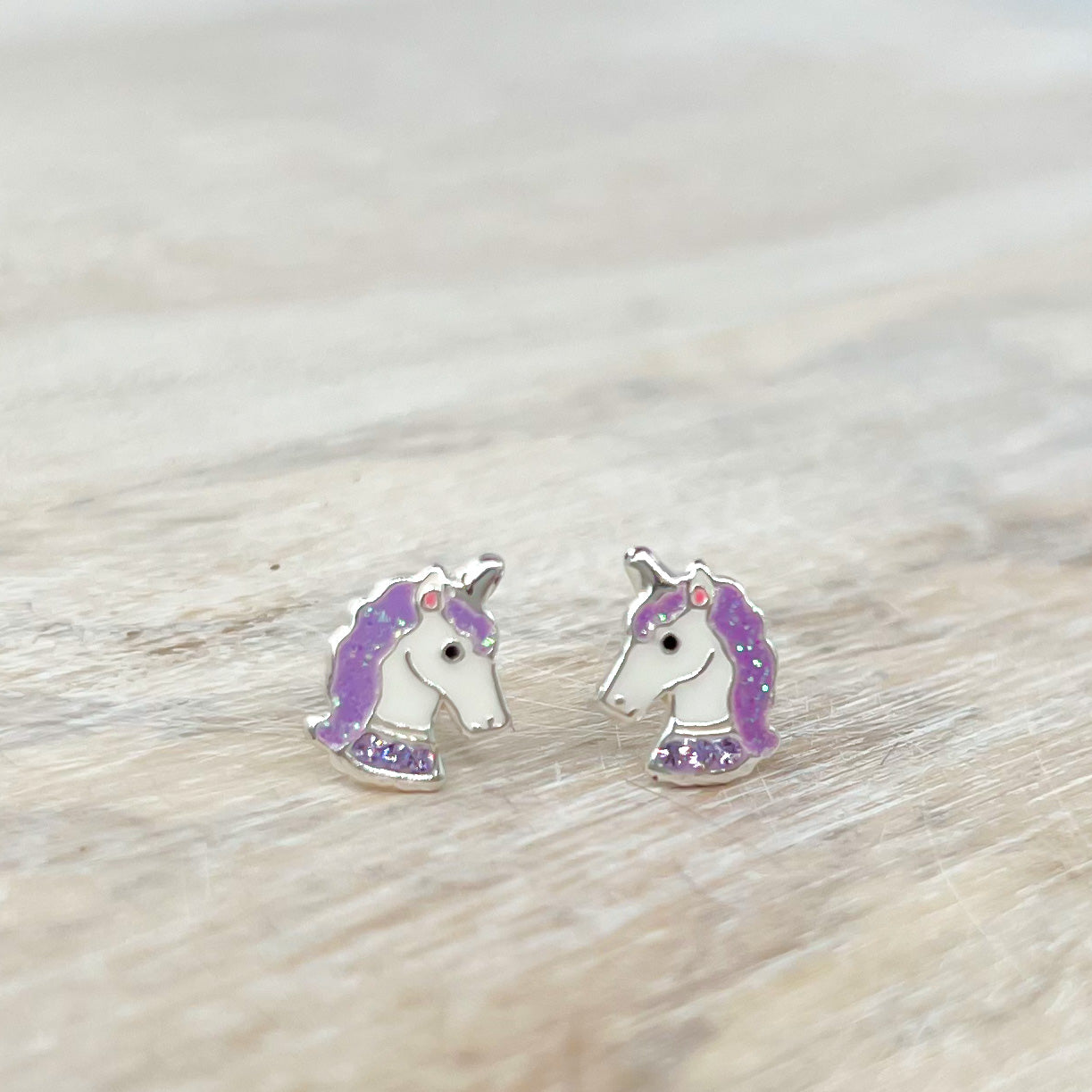 Purple Unicorn with Purple Rhinestones Sterling Earrings