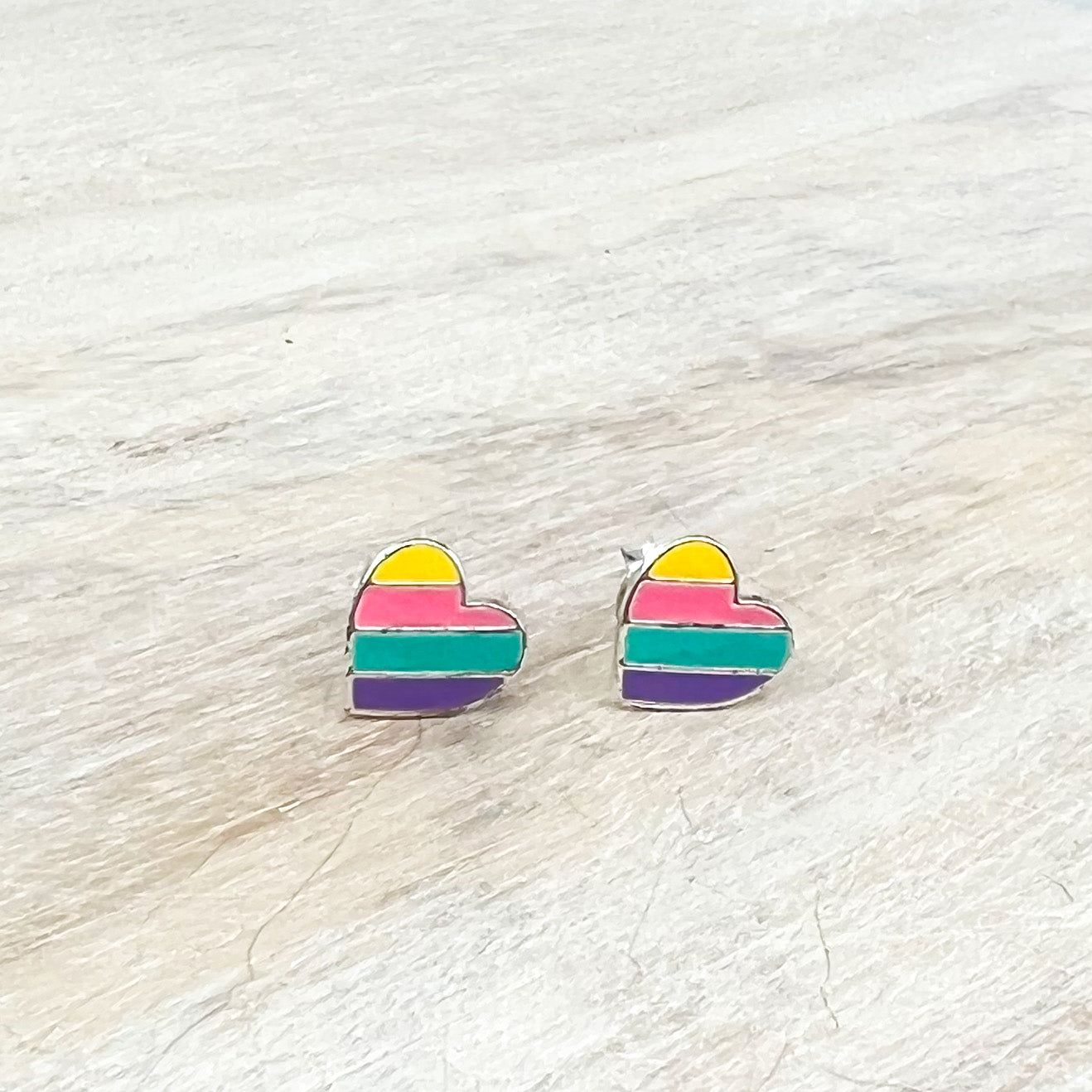 Pastel Rainbow Heart Sterling Earrings
