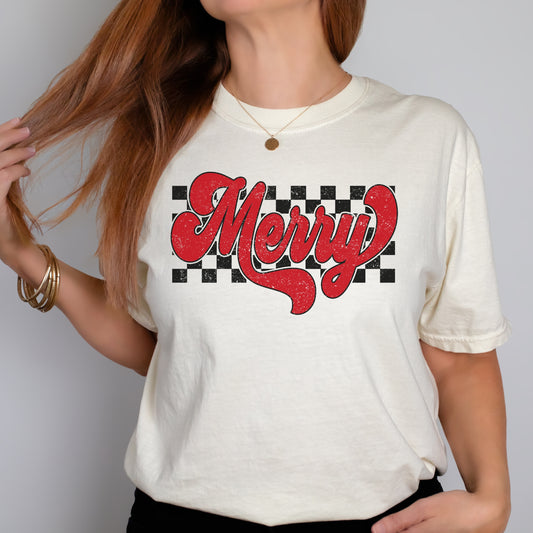 Merry checkered Comfort Colors tshirt